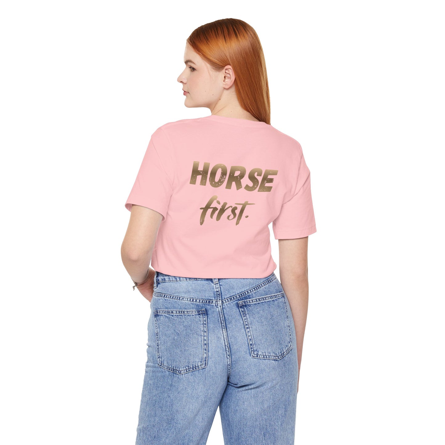 Horse First T-Shirt Damen I Reitsport mit Rückenprint I Statement Pferdeliebe I Reitsport Mode Frauen I Couture Cavalli