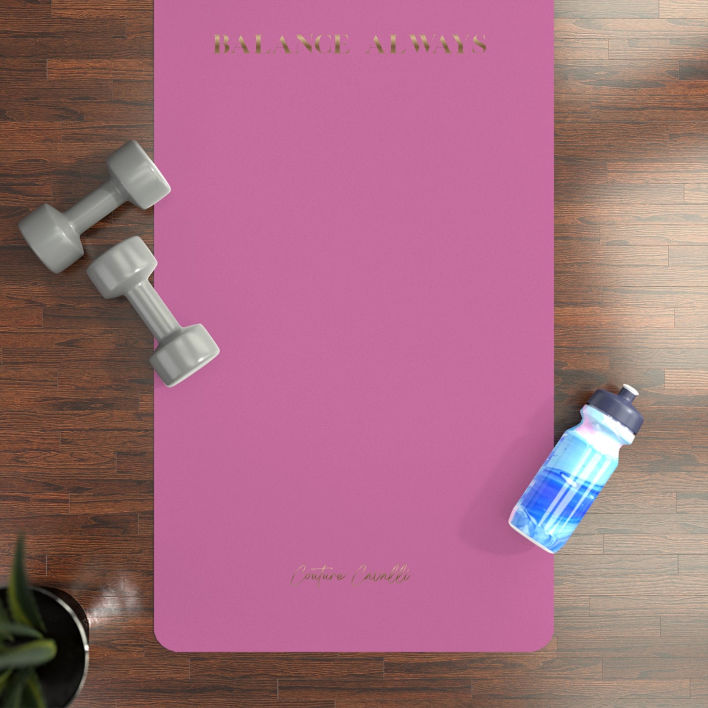 Pink Rubber Yoga Mat — Non-Slip Eco-Friendly Mat with Motivational Text