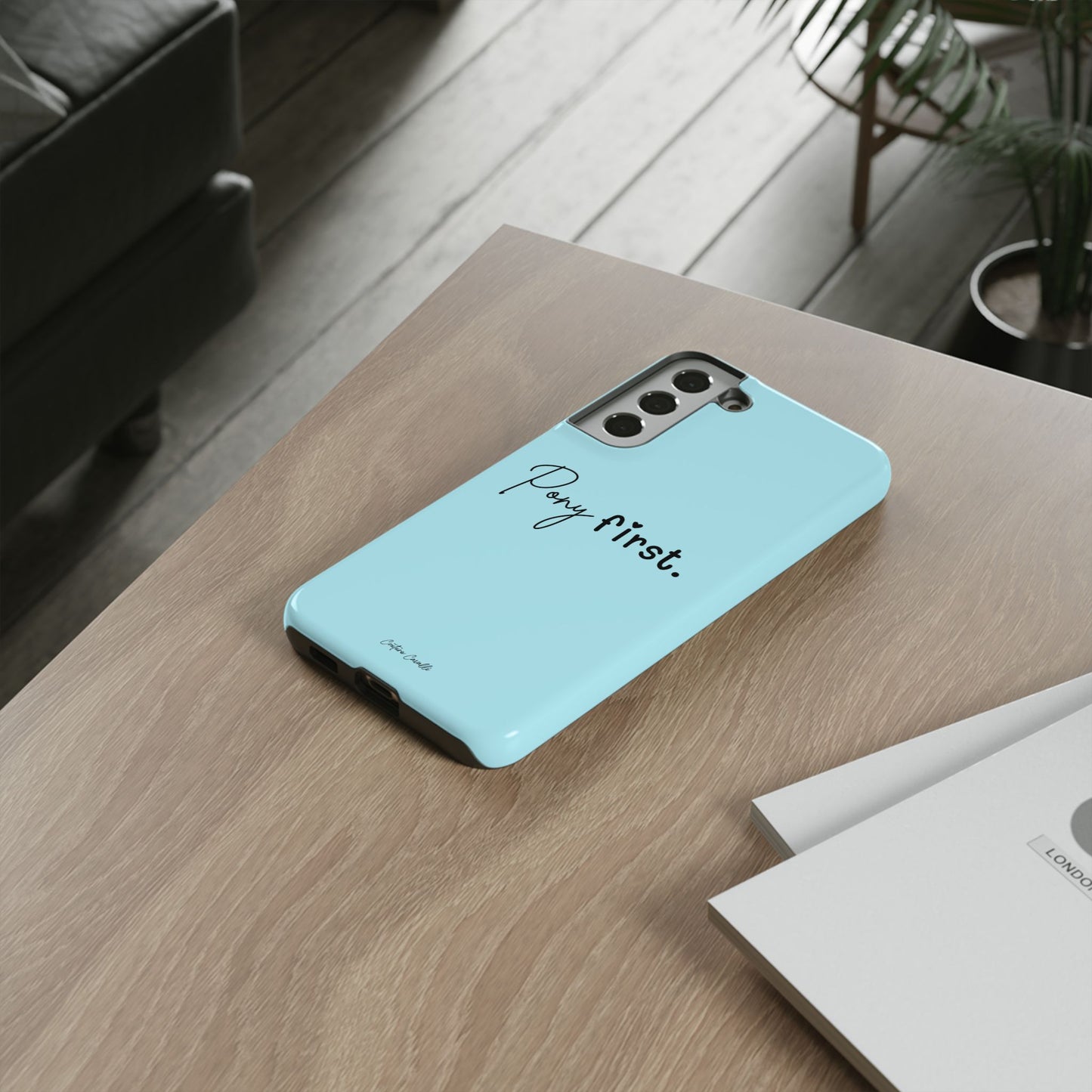 Pony First Phone Case - Protective Tough iPhone Cover with Minimalist Equestrian Script
