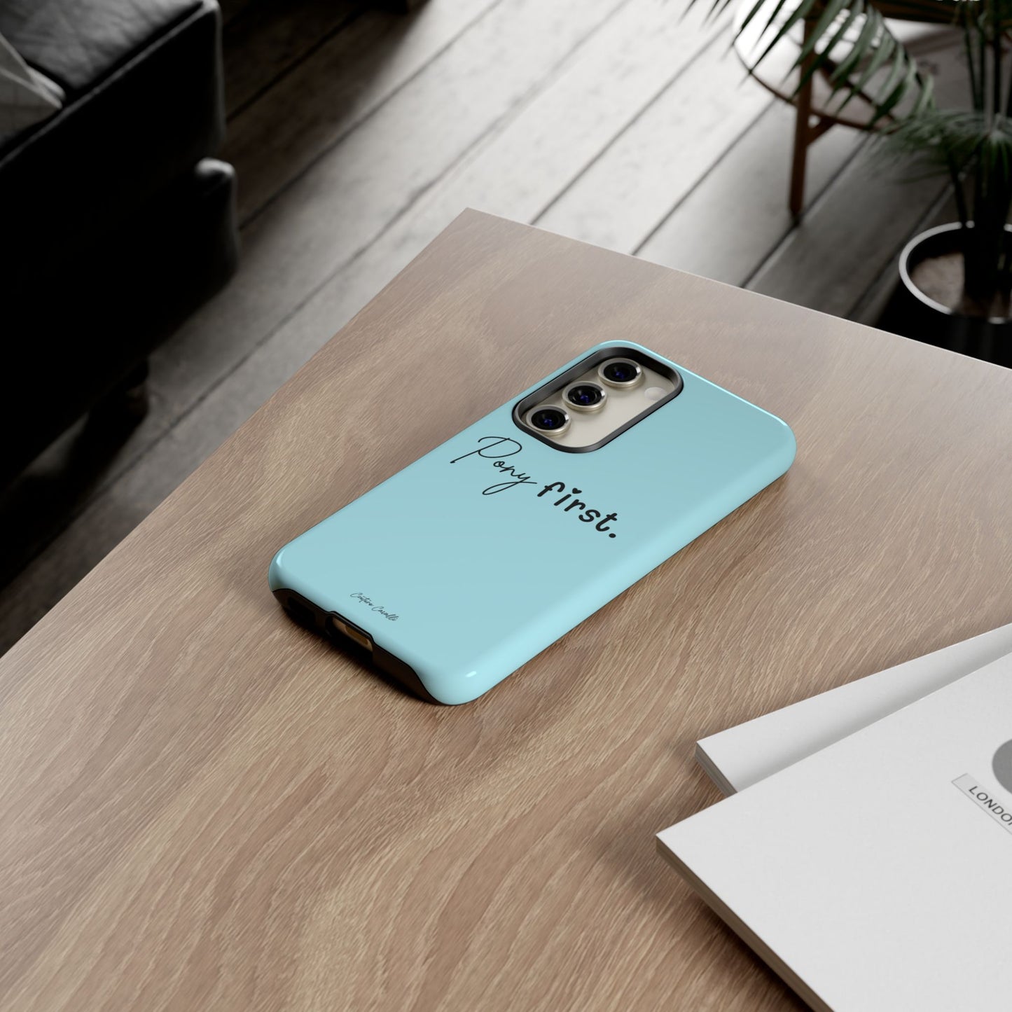 Pony First Phone Case - Protective Tough iPhone Cover with Minimalist Equestrian Script
