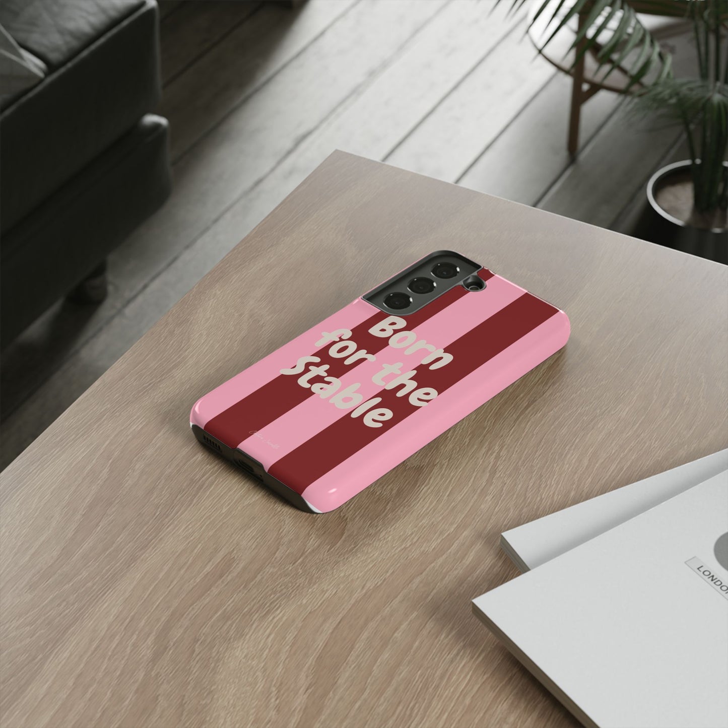 Phone Case — "Born for the Stable" Pink Striped Protective Tough Case