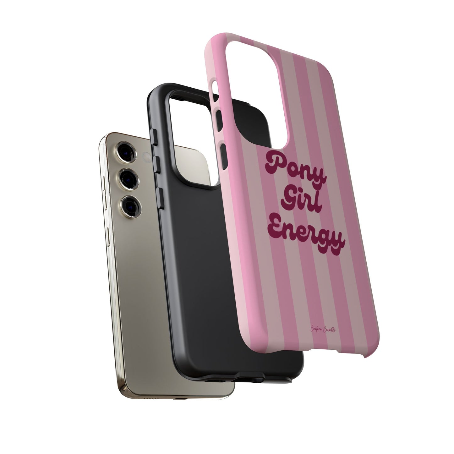 Pony Girl Energy Tough Phone Case — Pink Striped Protective Cover