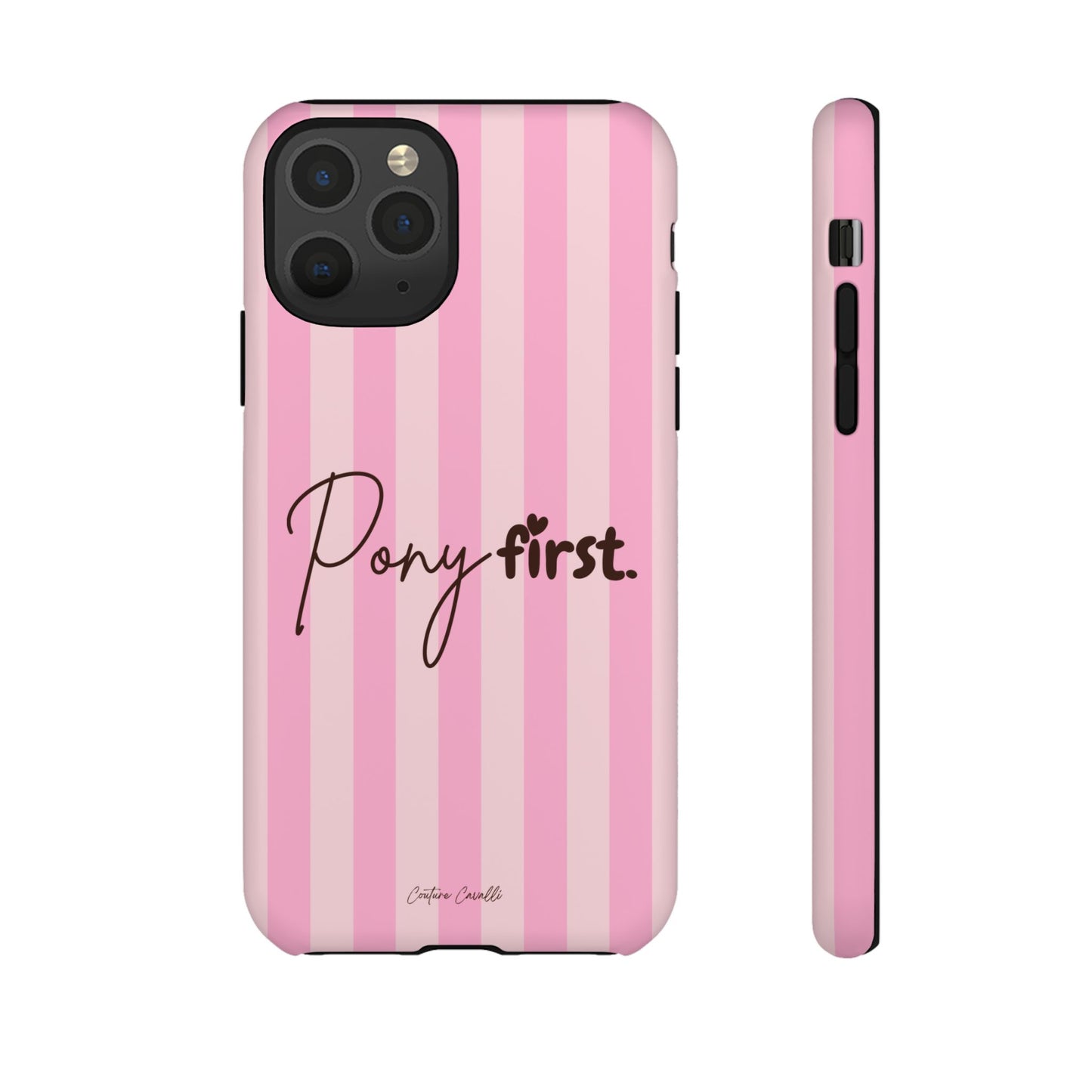 Pony First Phone Case — Pink Striped Tough Case for Horse Lovers