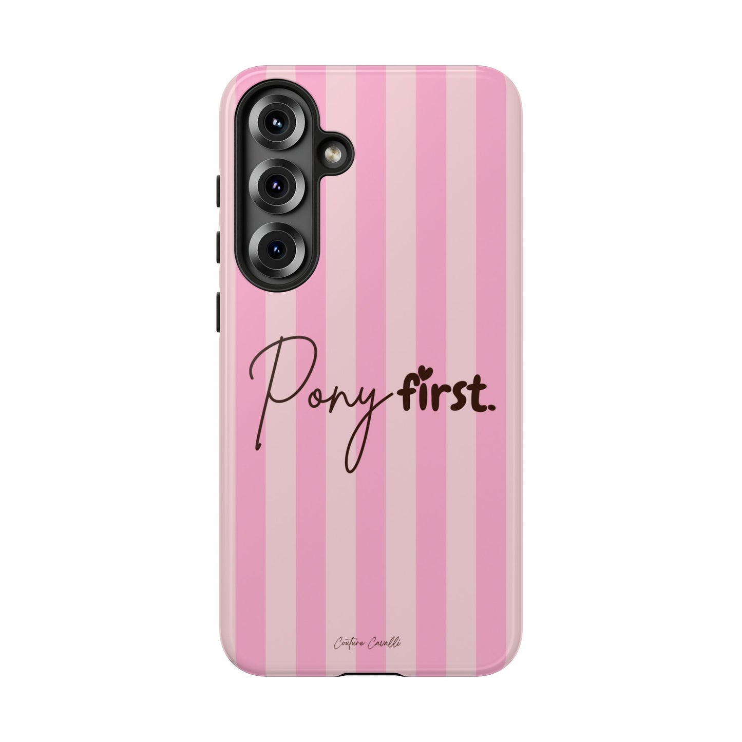 Pony First Phone Case — Pink Striped Tough Case for Horse Lovers