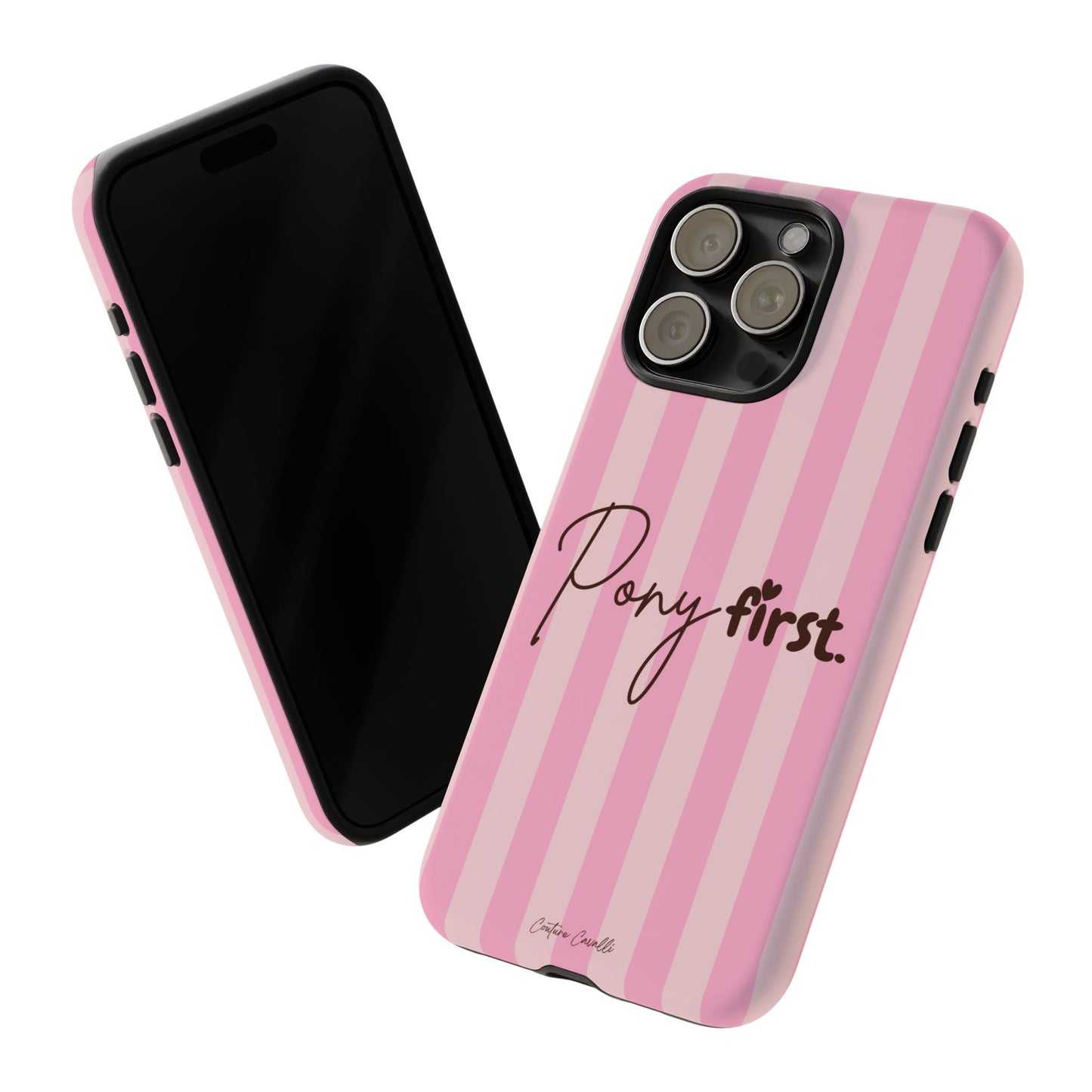 Pony First Phone Case — Pink Striped Tough Case for Horse Lovers