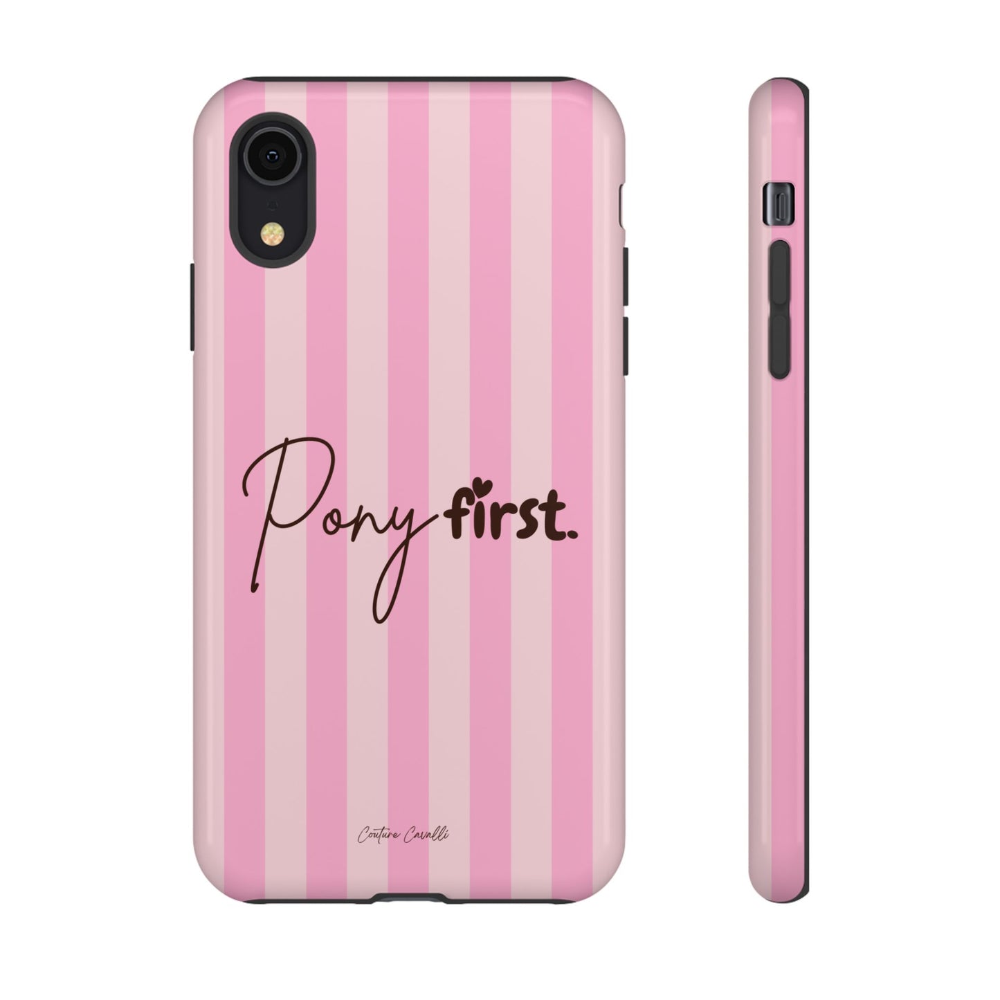 Pony First Phone Case — Pink Striped Tough Case for Horse Lovers