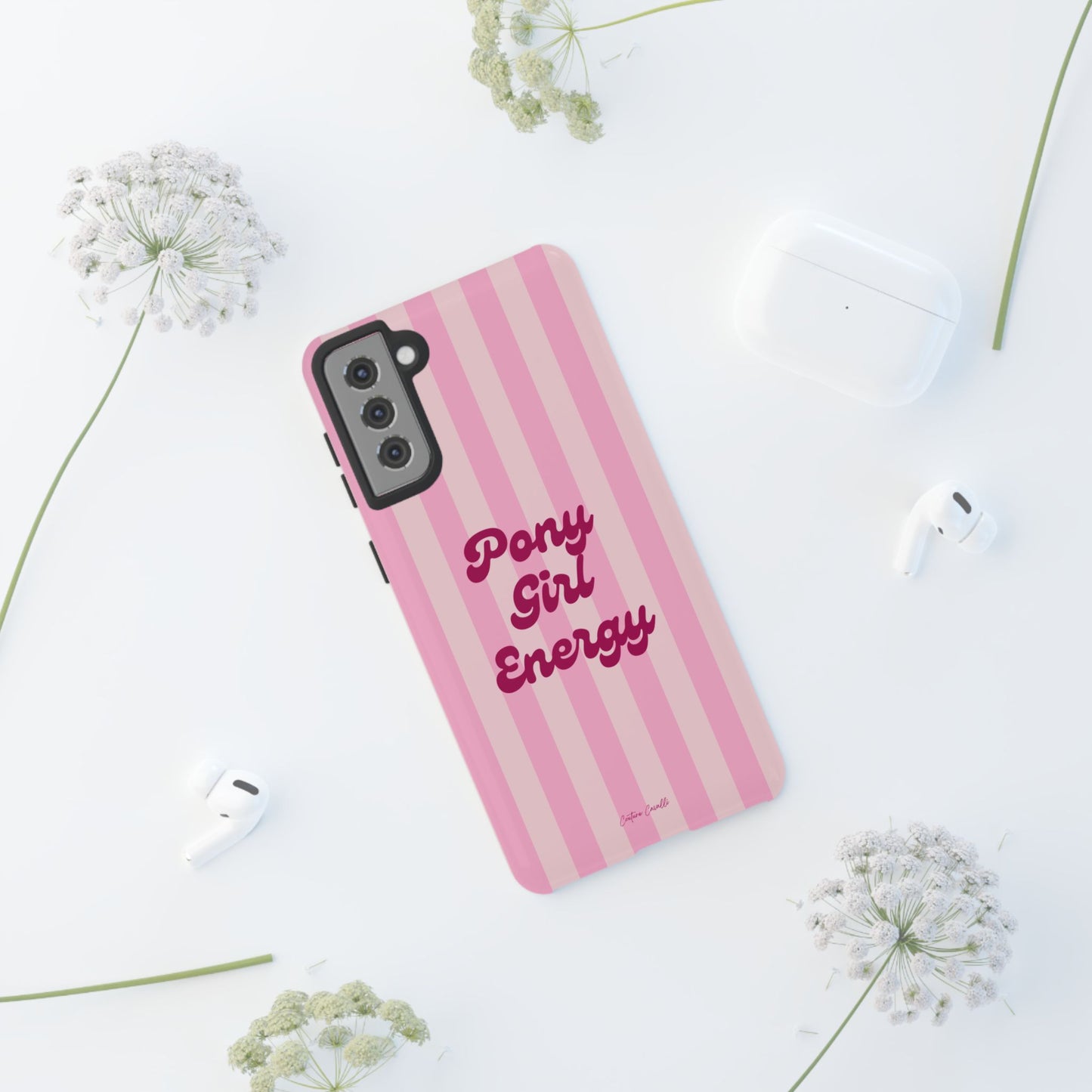 Pony Girl Energy Tough Phone Case — Pink Striped Protective Cover