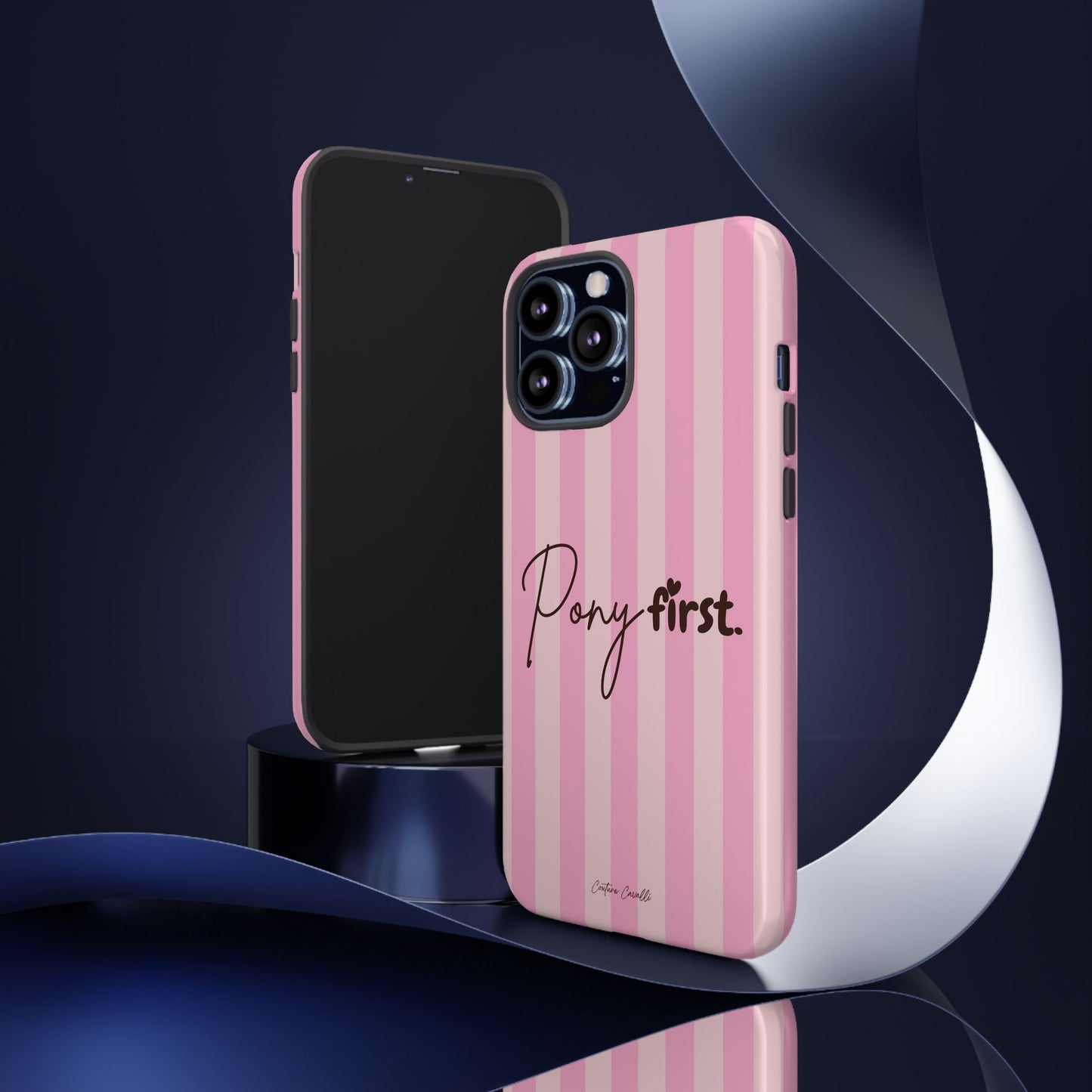 Pony First Phone Case — Pink Striped Tough Case for Horse Lovers