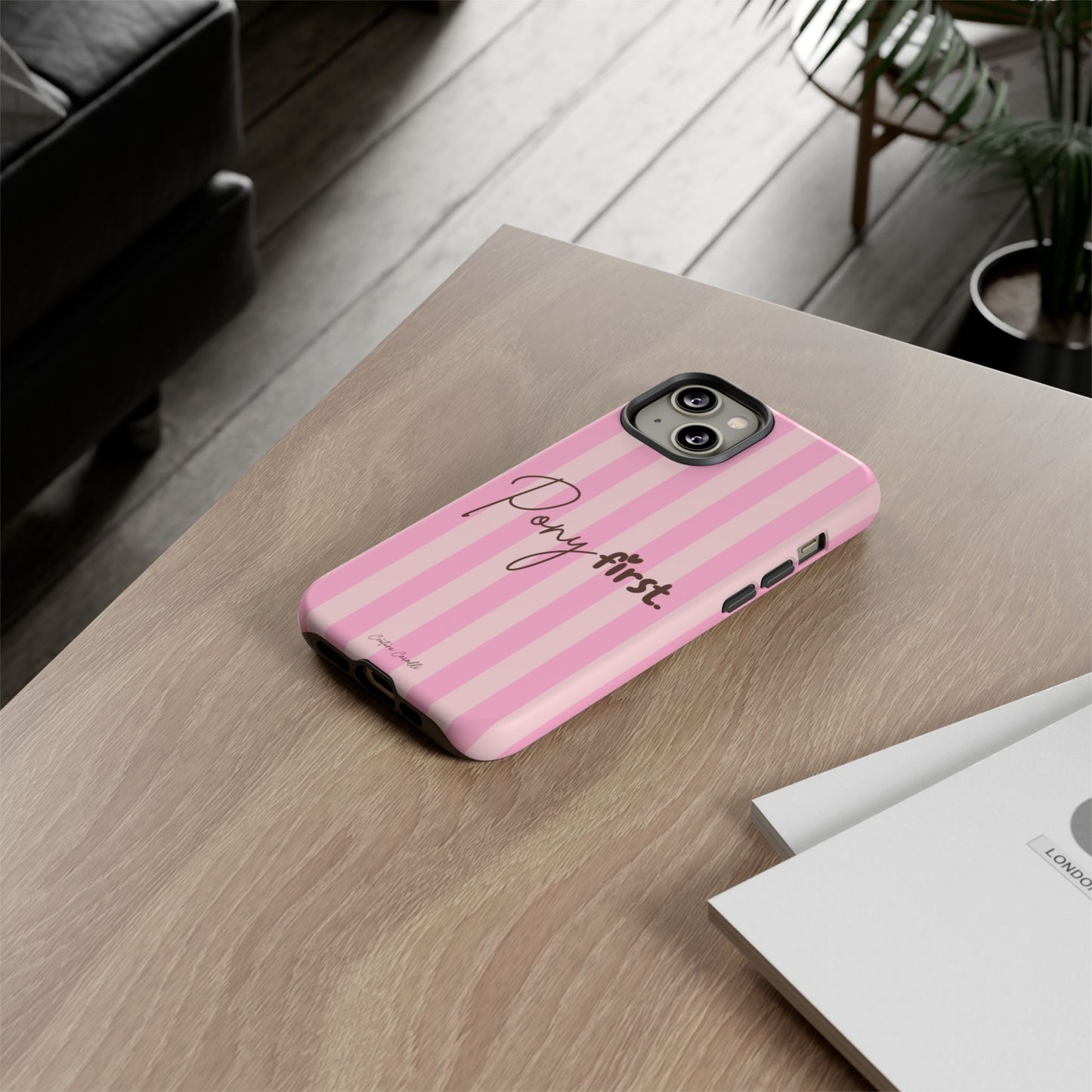 Pony First Phone Case — Pink Striped Tough Case for Horse Lovers