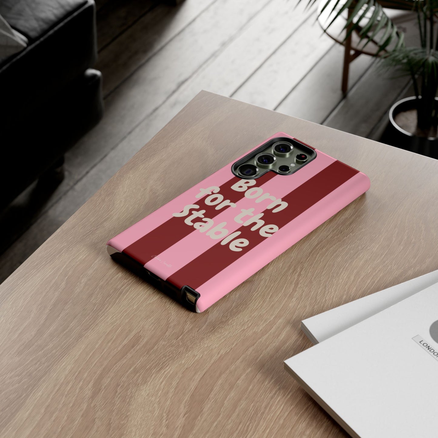 Phone Case — "Born for the Stable" Pink Striped Protective Tough Case