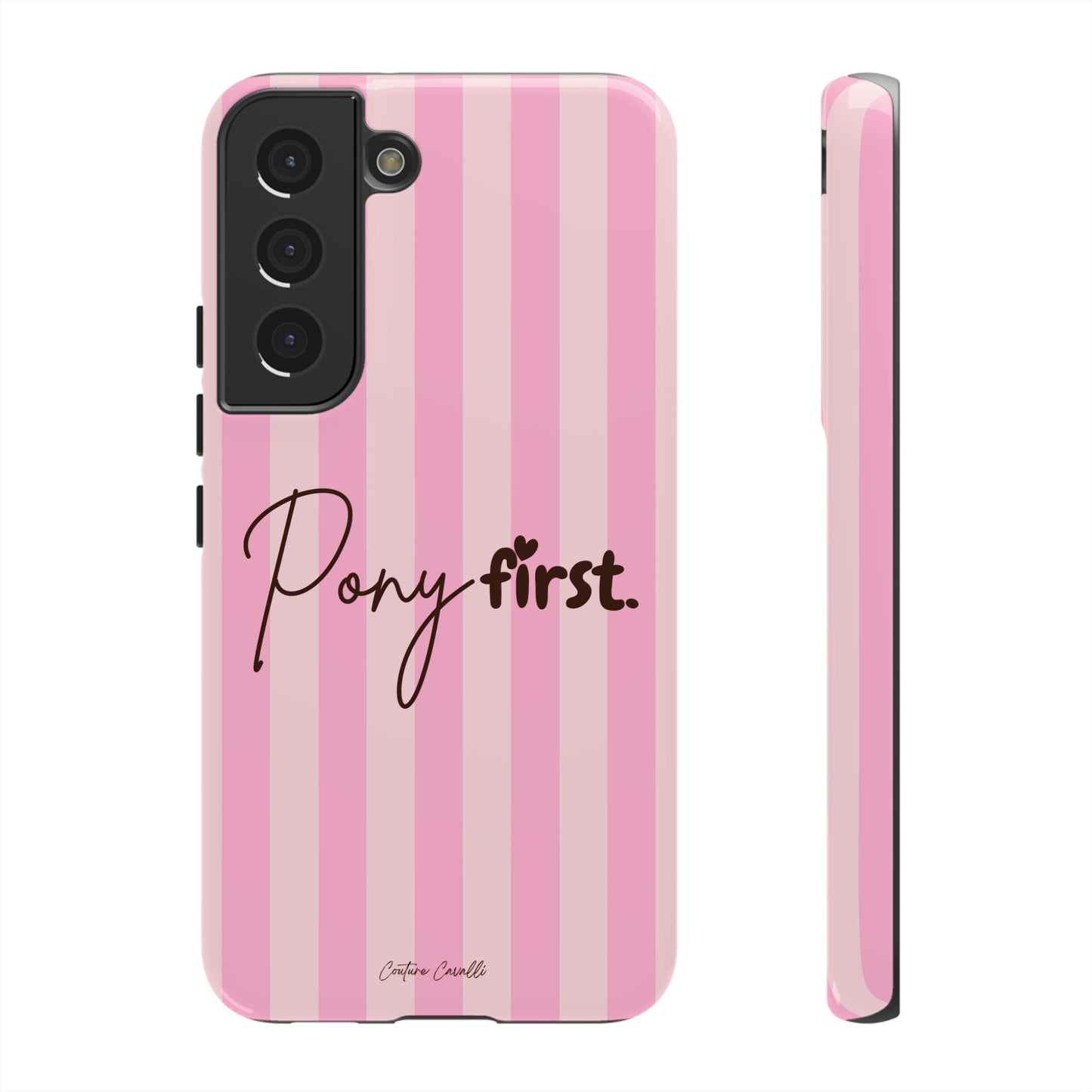 Pony First Phone Case — Pink Striped Tough Case for Horse Lovers