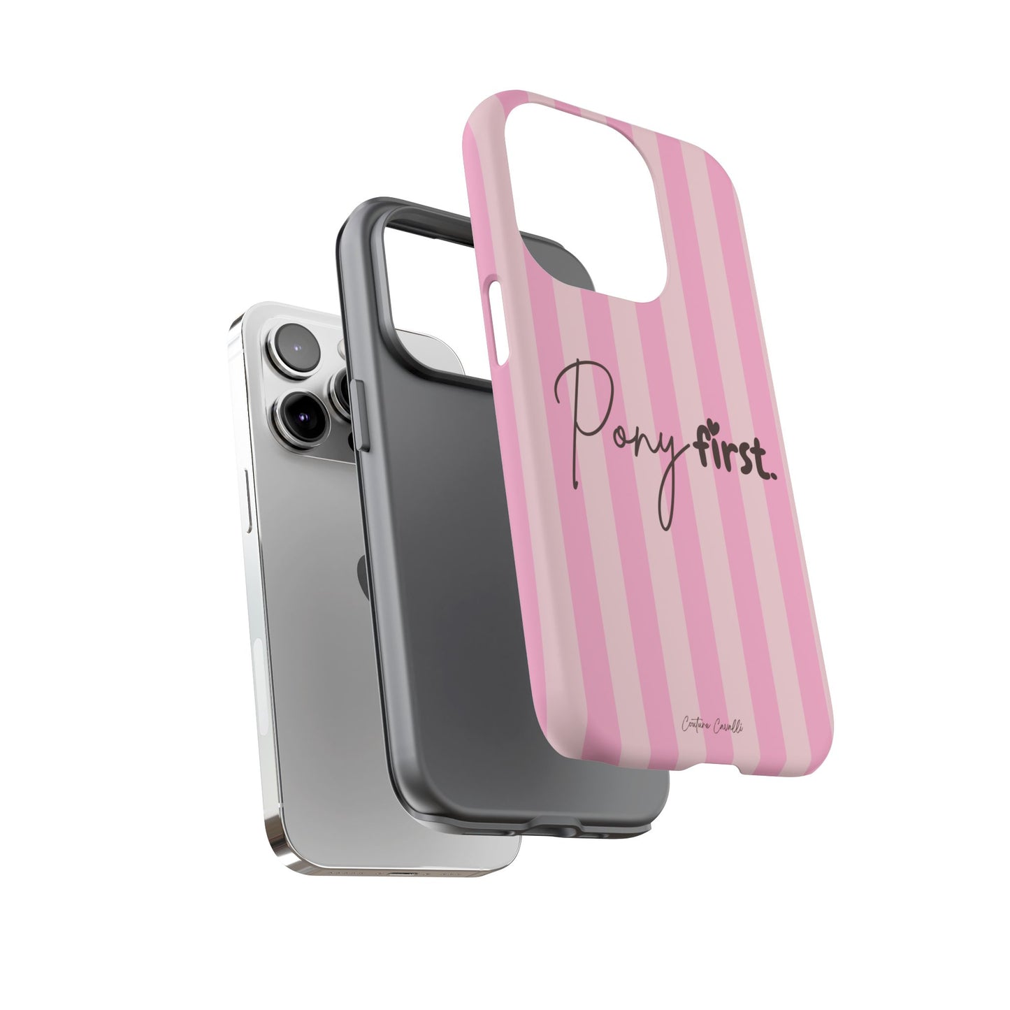 Pony First Phone Case — Pink Striped Tough Case for Horse Lovers