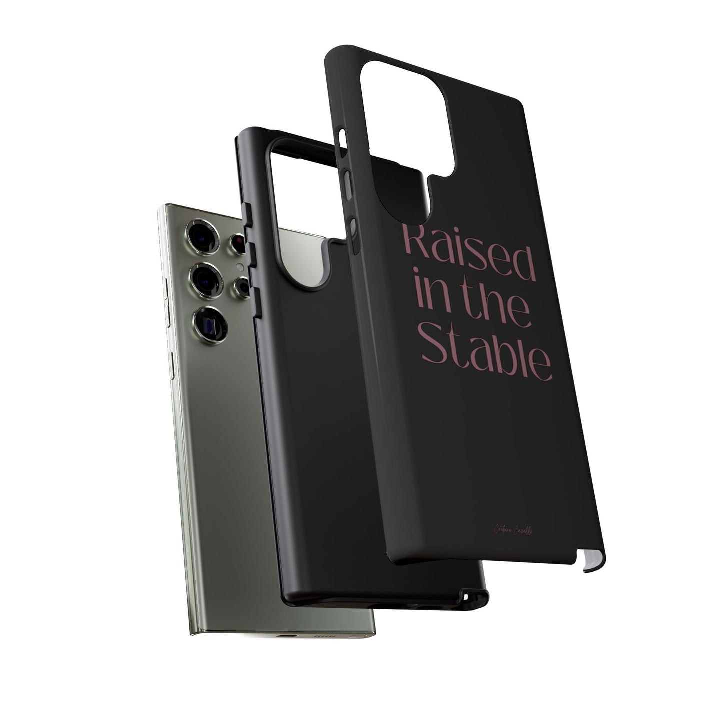 Raised in the Stable Phone Case — Black Protective Tough Case with Pink Script