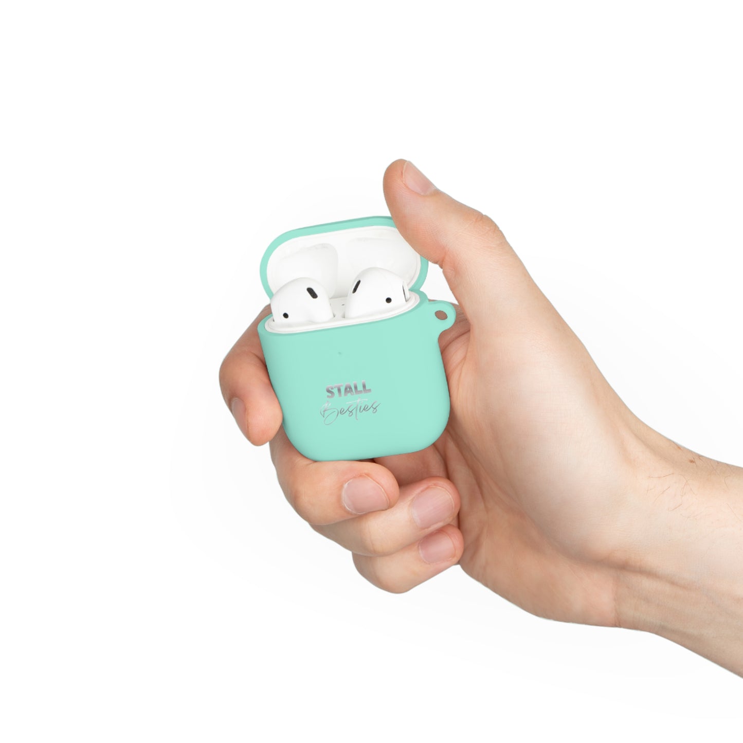 Minimal Personalized AirPods Case Cover — Custom Name Script with Carabiner