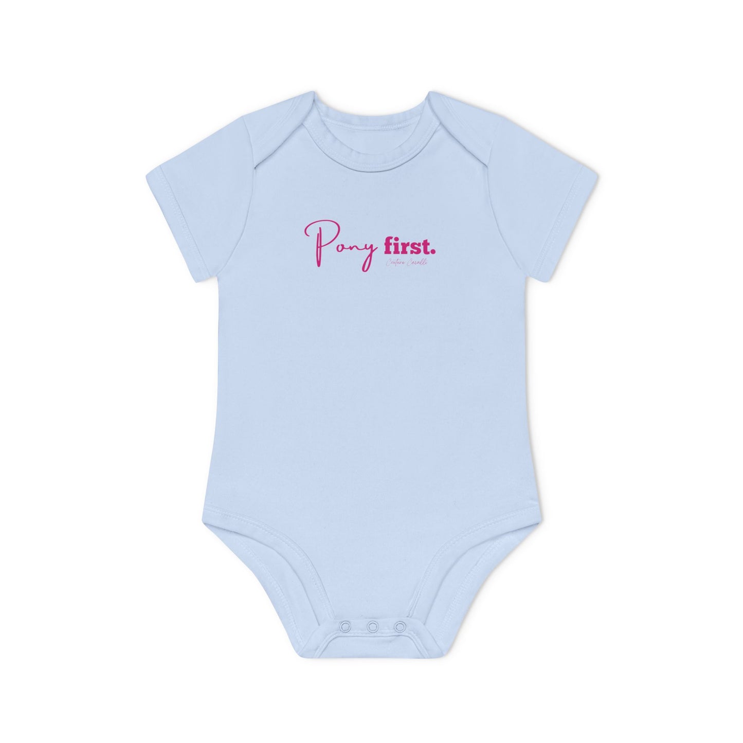 Pony First Baby Body – Pferdeliebe Body | Stall Baby Outfit | Reitsport Geschenkidee