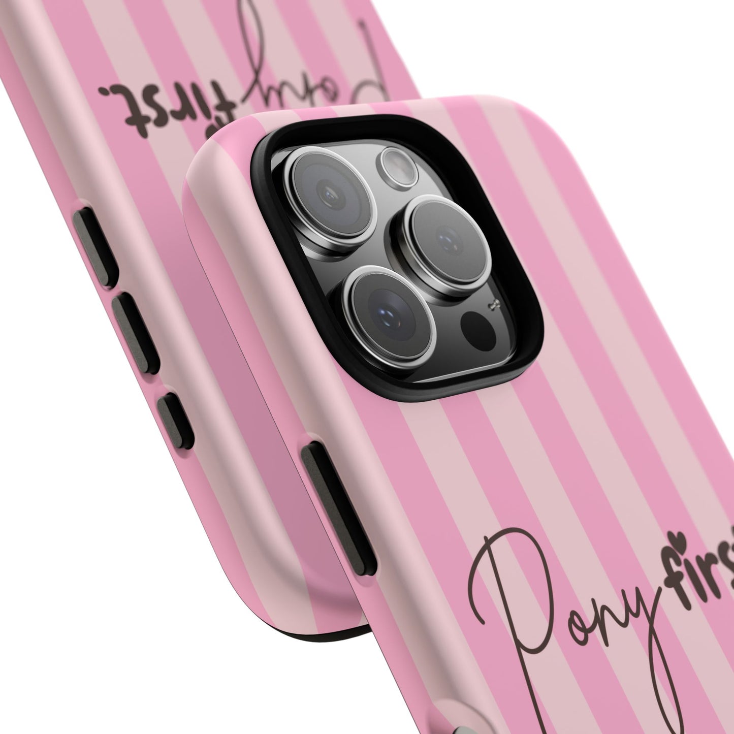 Pony First Phone Case — Pink Striped Tough Case for Horse Lovers