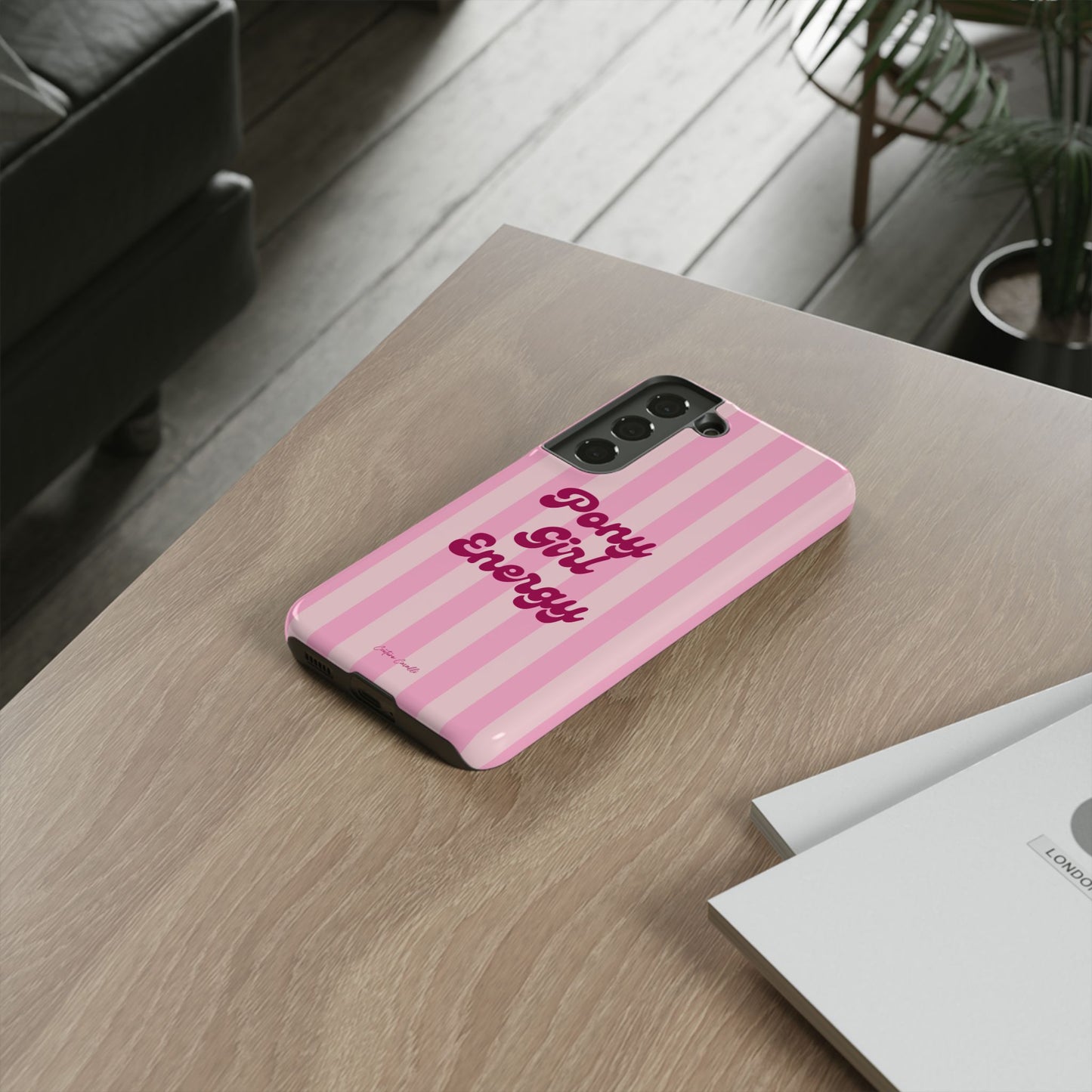 Pony Girl Energy Tough Phone Case — Pink Striped Protective Cover