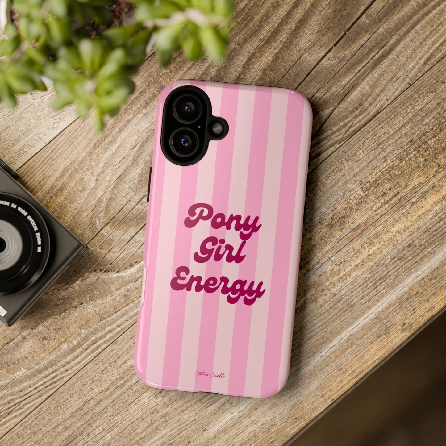 Pony Girl Energy Tough Phone Case — Pink Striped Protective Cover