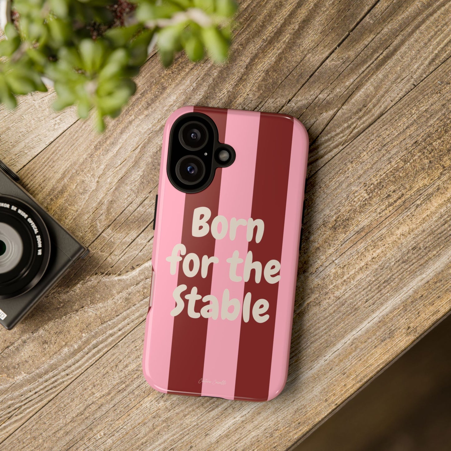Phone Case — "Born for the Stable" Pink Striped Protective Tough Case