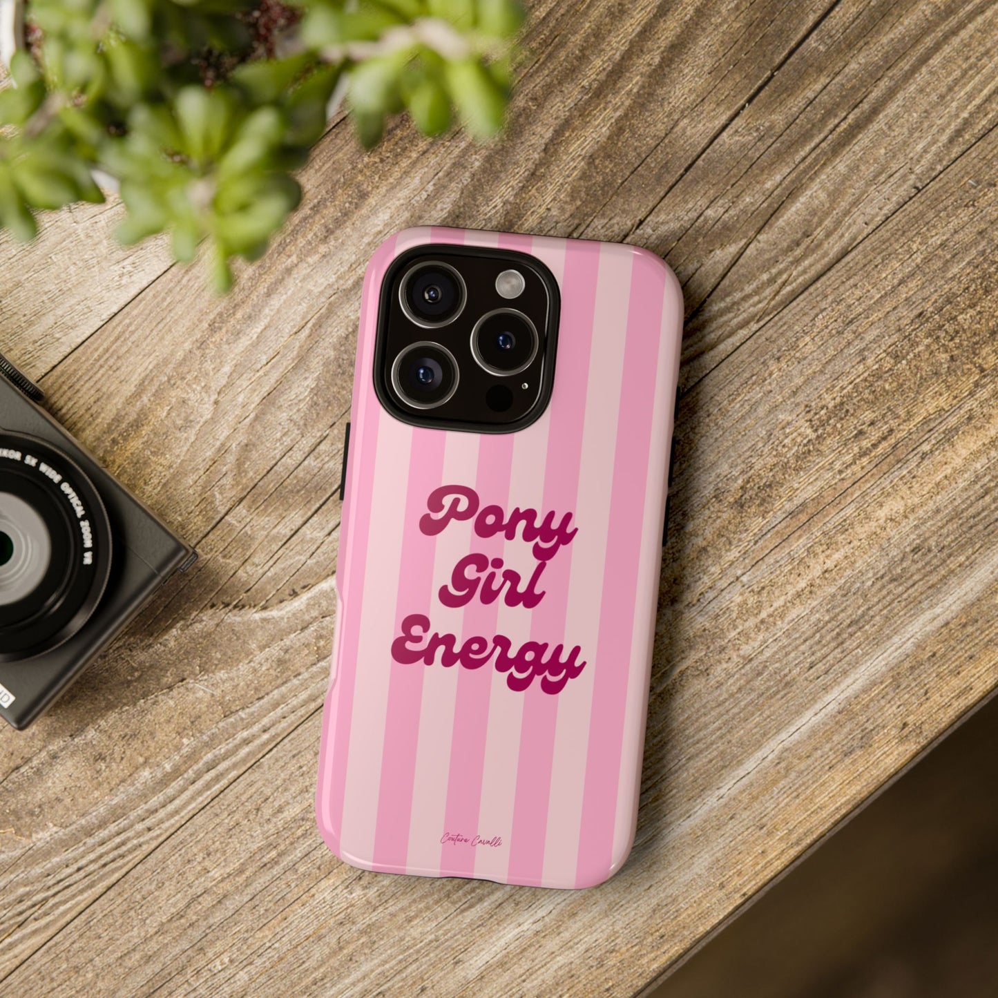 Pony Girl Energy Tough Phone Case — Pink Striped Protective Cover