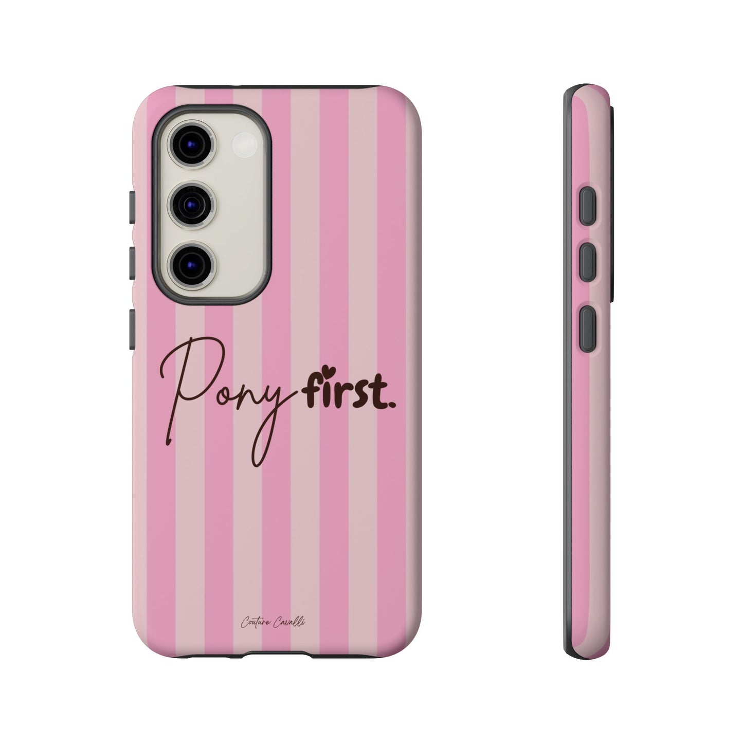 Pony First Phone Case — Pink Striped Tough Case for Horse Lovers