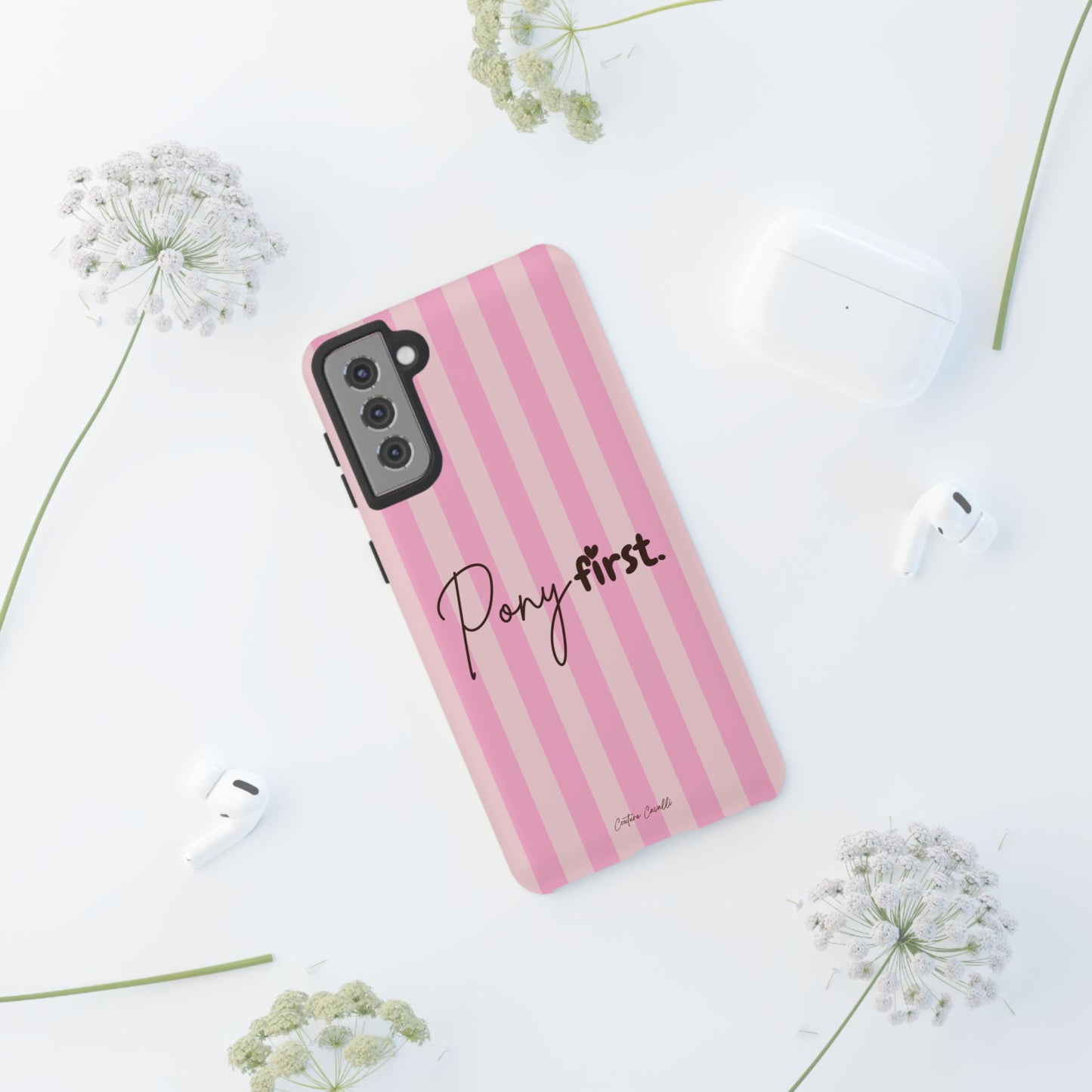 Pony First Phone Case — Pink Striped Tough Case for Horse Lovers