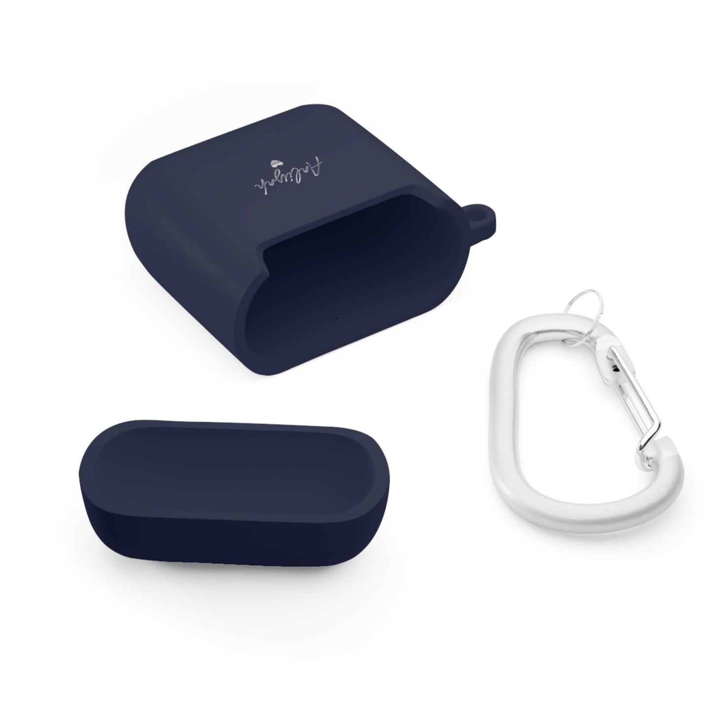 Minimal Personalized AirPods Case Cover — Custom Name Script with Carabiner