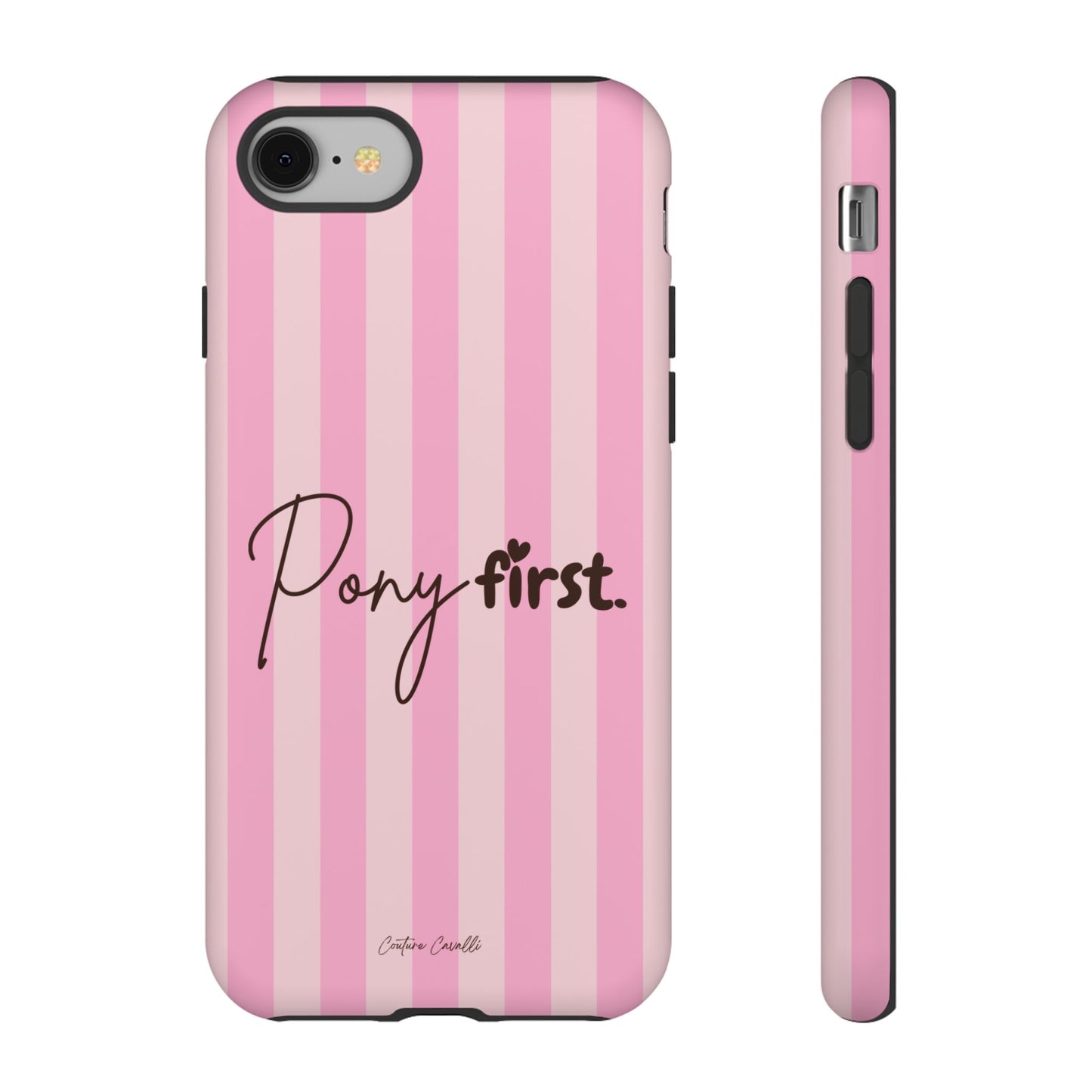 Pony First Phone Case — Pink Striped Tough Case for Horse Lovers