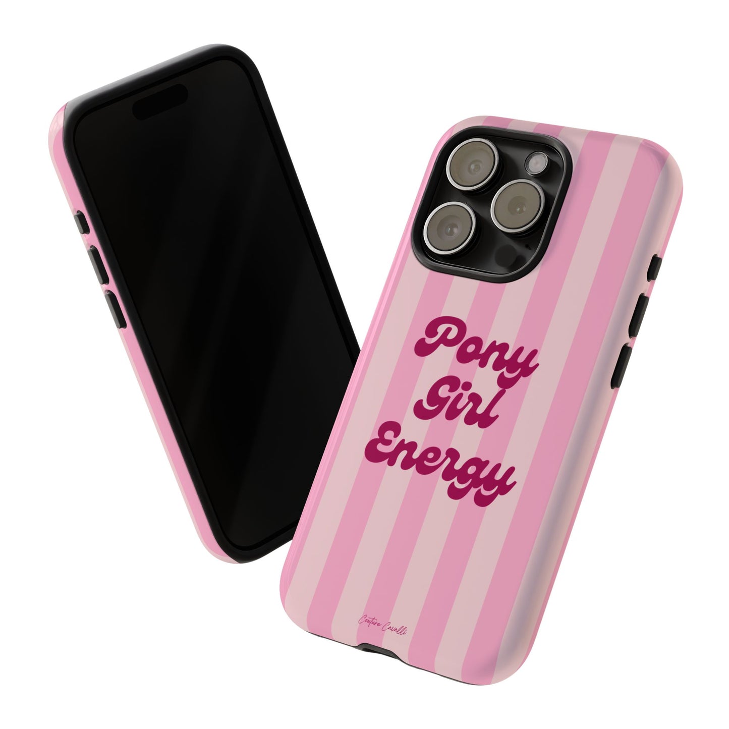 Pony Girl Energy Tough Phone Case — Pink Striped Protective Cover
