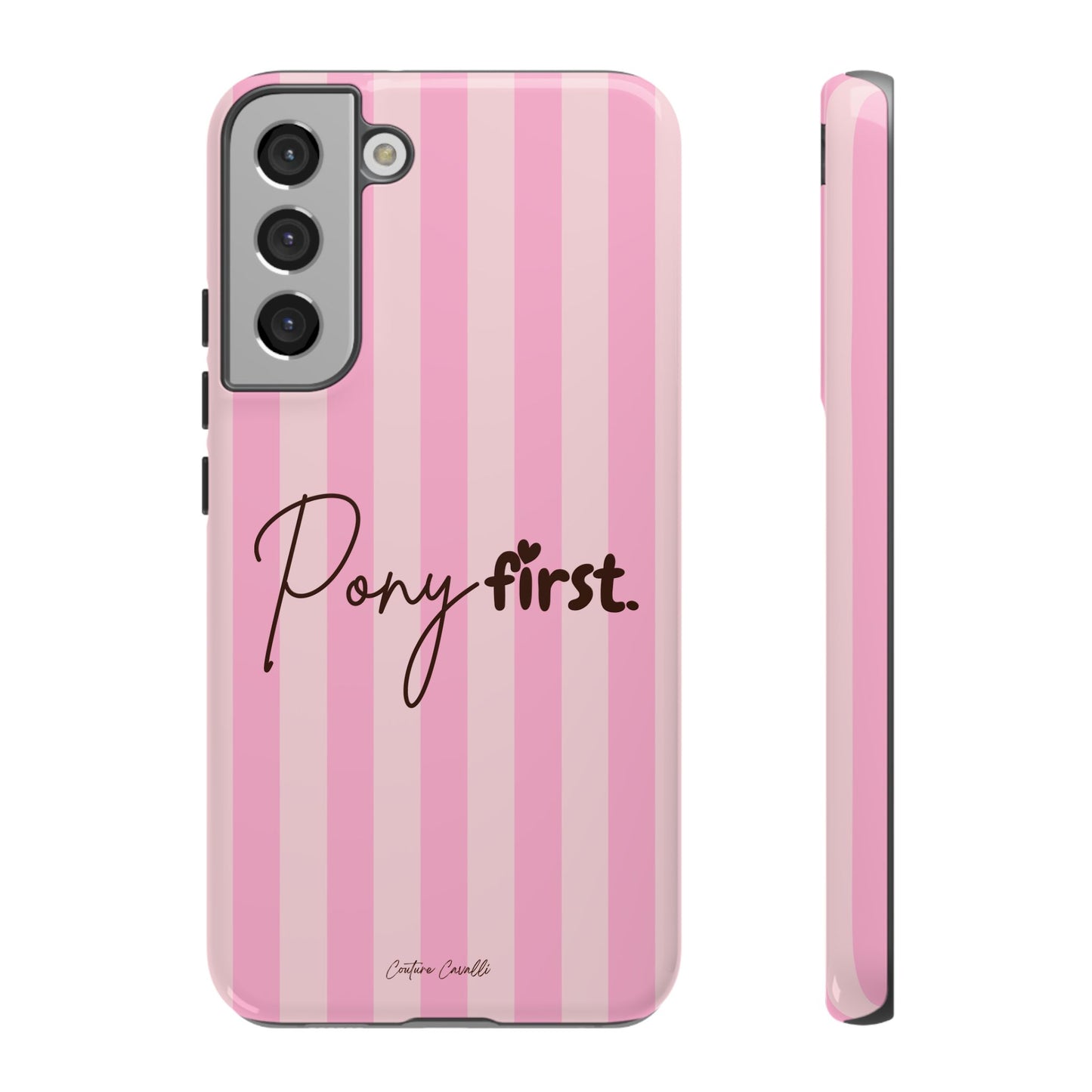 Pony First Phone Case — Pink Striped Tough Case for Horse Lovers