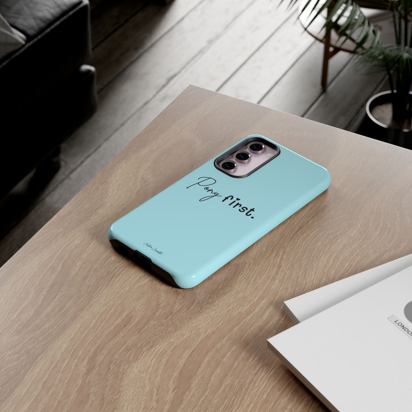 Pony First Phone Case - Protective Tough iPhone Cover with Minimalist Equestrian Script