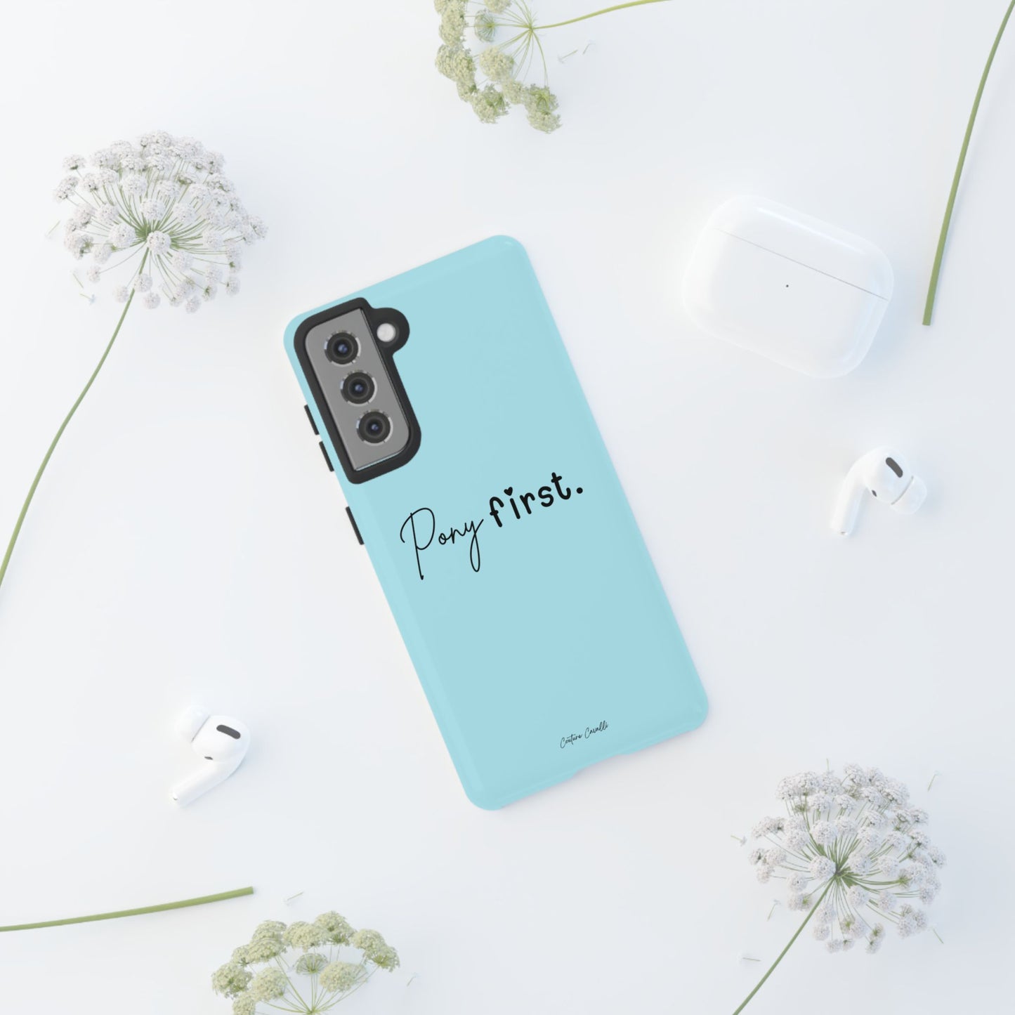 Pony First Phone Case - Protective Tough iPhone Cover with Minimalist Equestrian Script