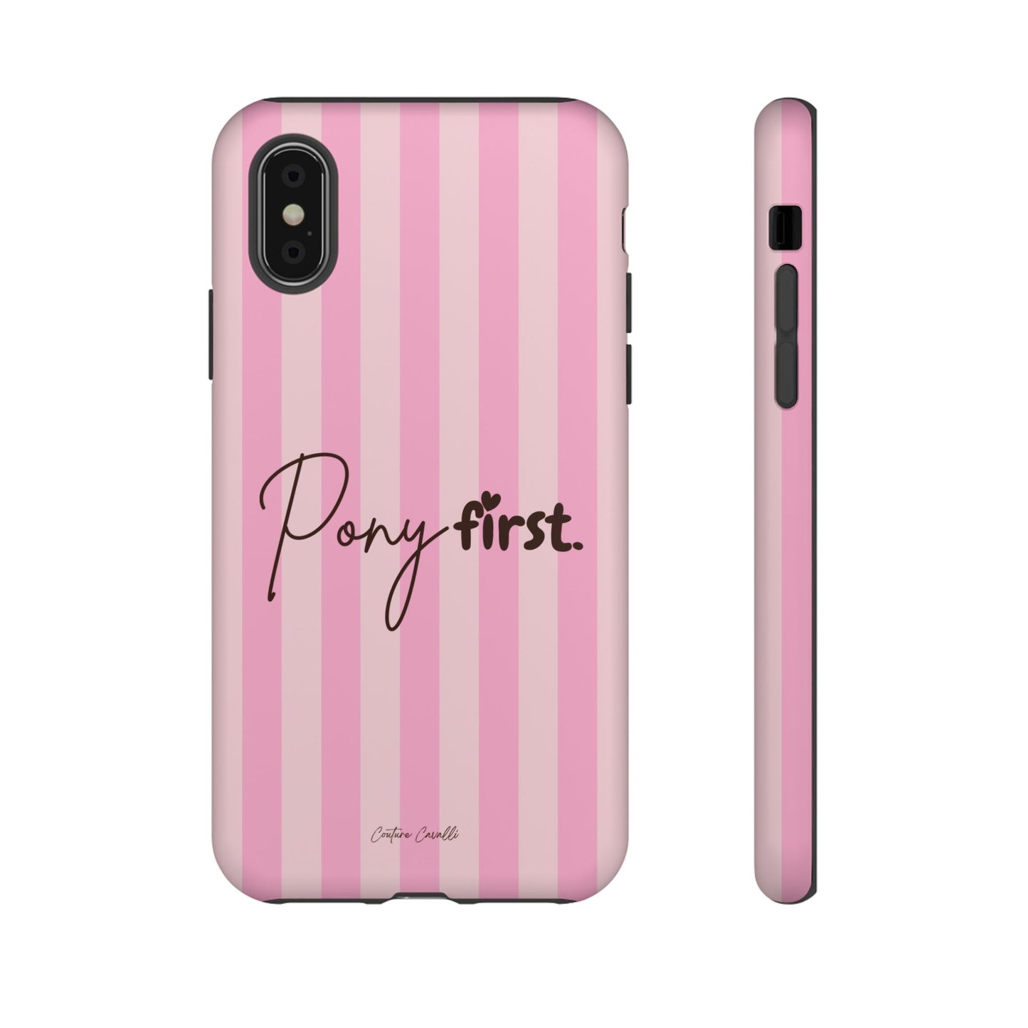 Pony First Phone Case — Pink Striped Tough Case for Horse Lovers