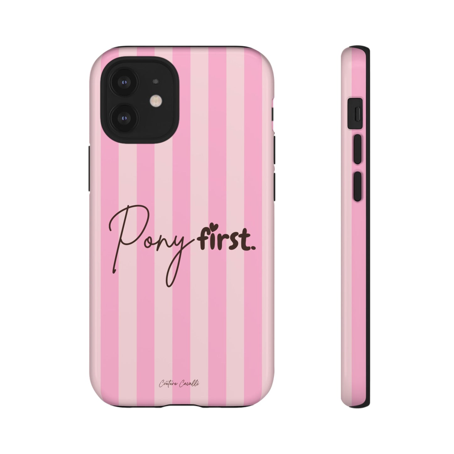 Pony First Phone Case — Pink Striped Tough Case for Horse Lovers