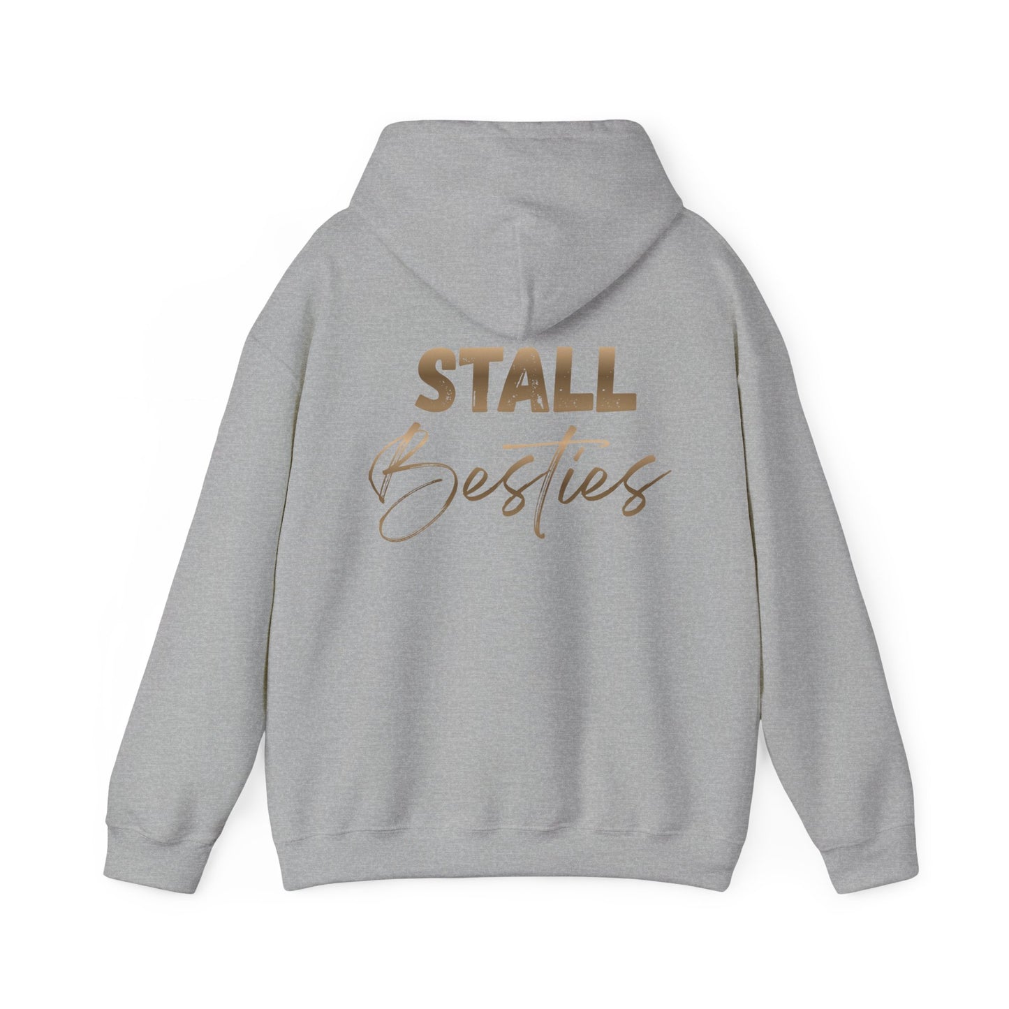 Stall Besties Hoodie — Cozy Friendship Pullover with Gold Script Back Design