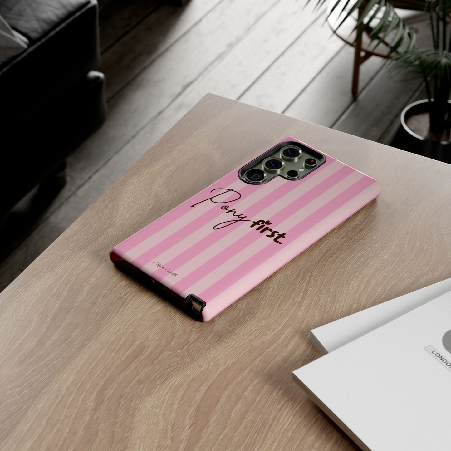 Pony First Phone Case — Pink Striped Tough Case for Horse Lovers