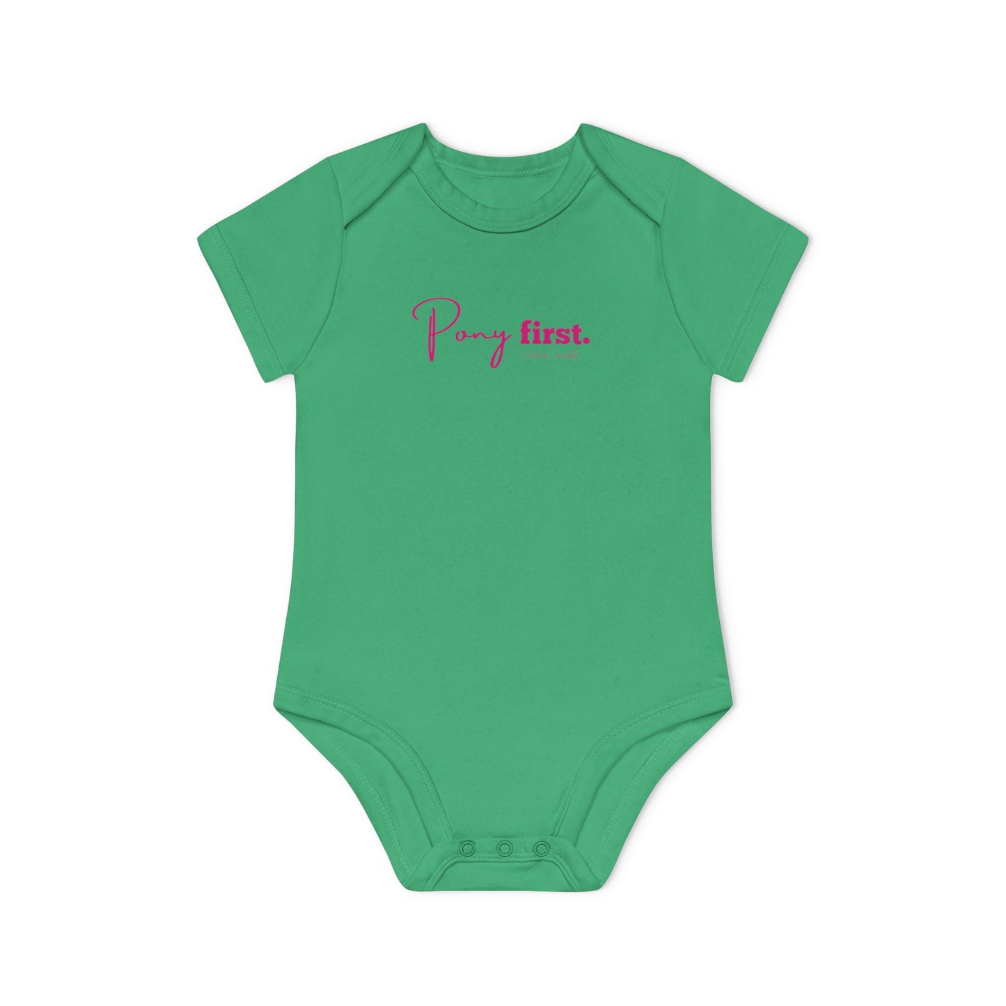 Pony First Baby Body – Pferdeliebe Body | Stall Baby Outfit | Reitsport Geschenkidee