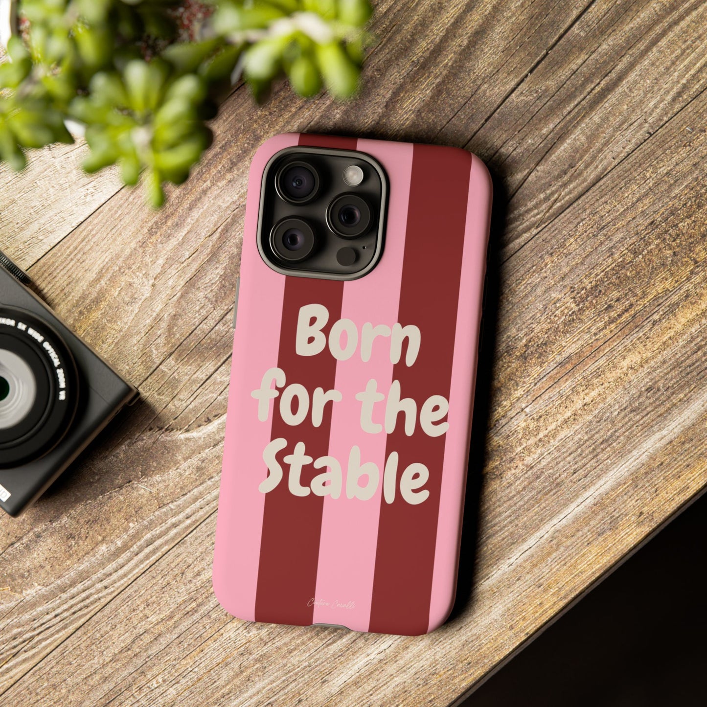 Phone Case — "Born for the Stable" Pink Striped Protective Tough Case