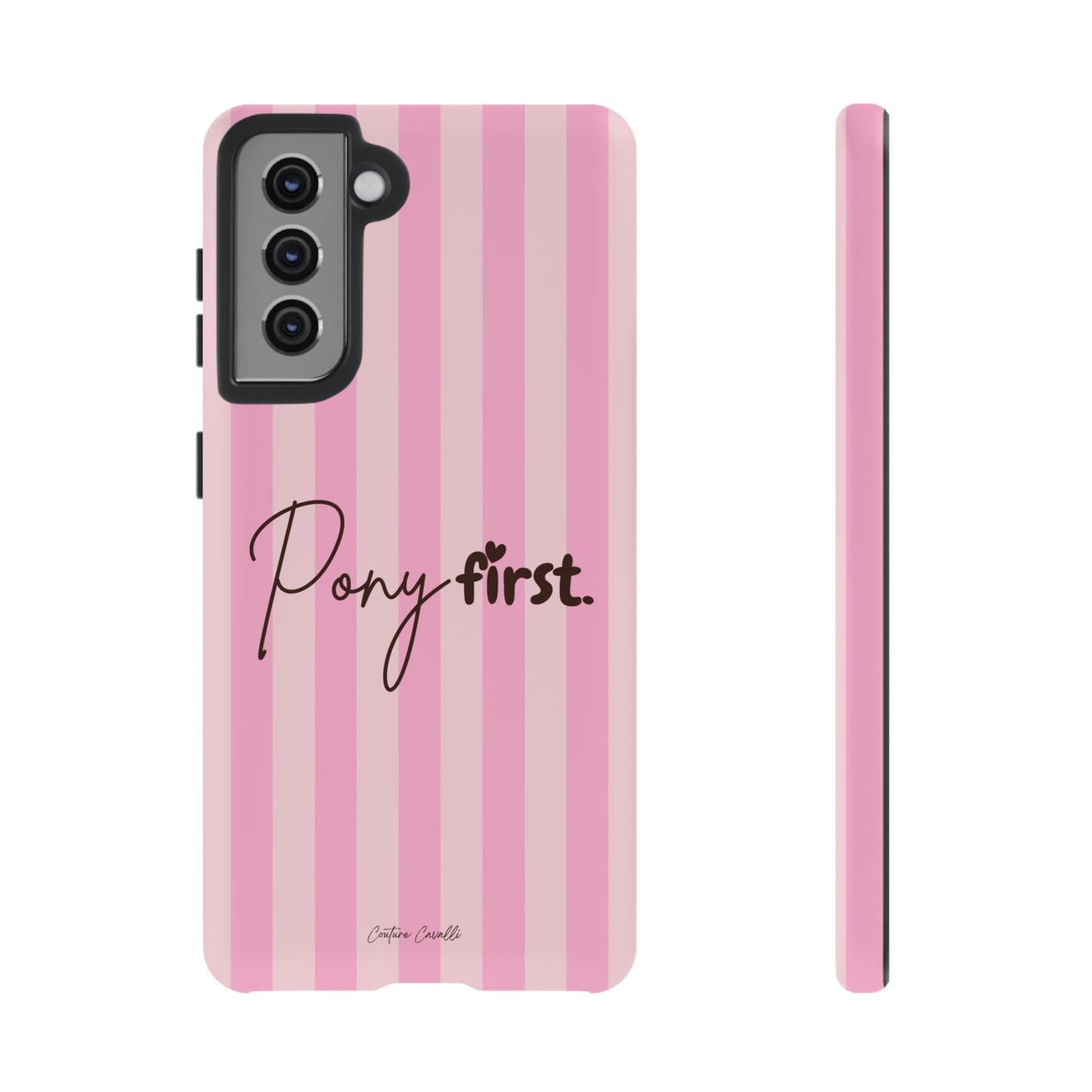 Pony First Phone Case — Pink Striped Tough Case for Horse Lovers