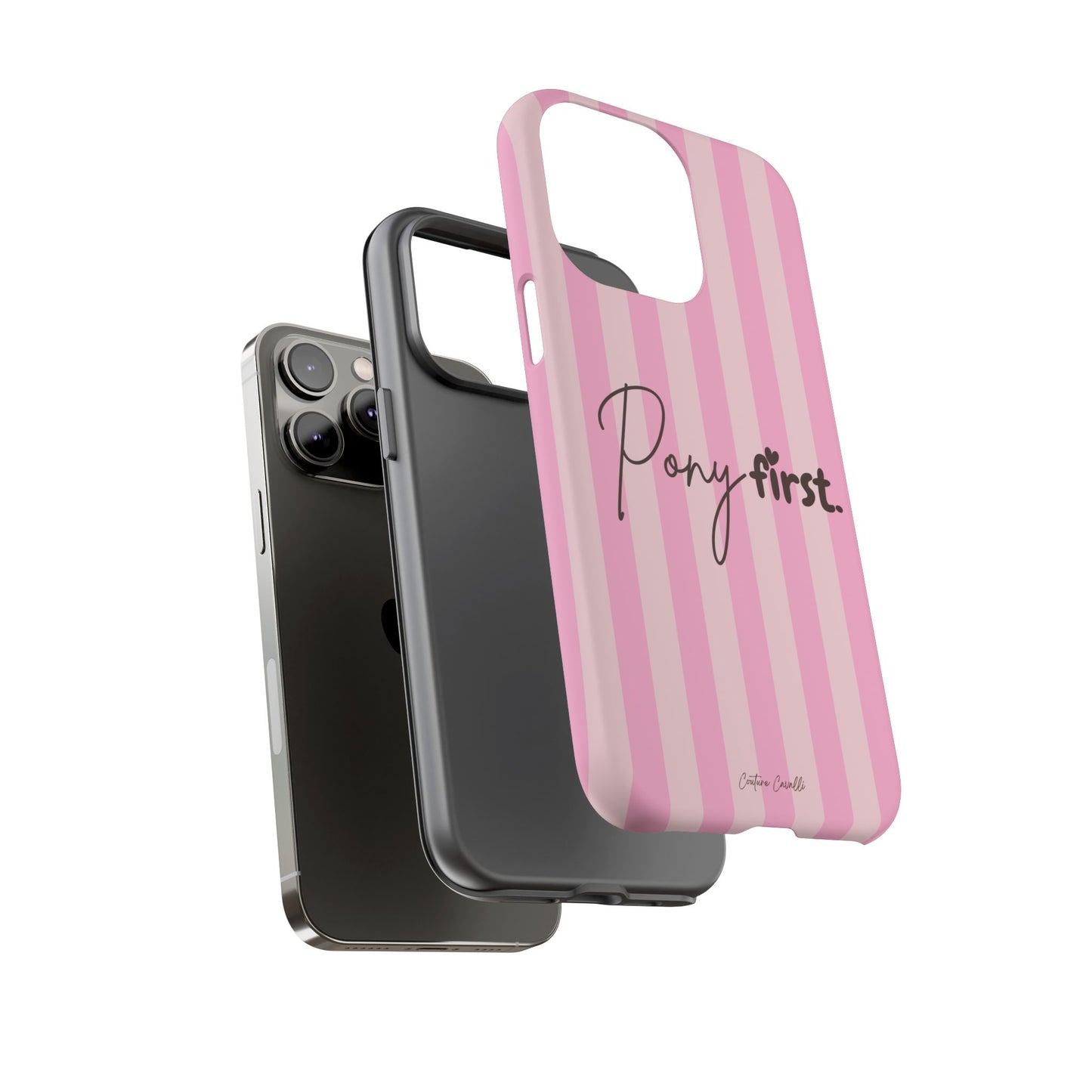 Pony First Phone Case — Pink Striped Tough Case for Horse Lovers