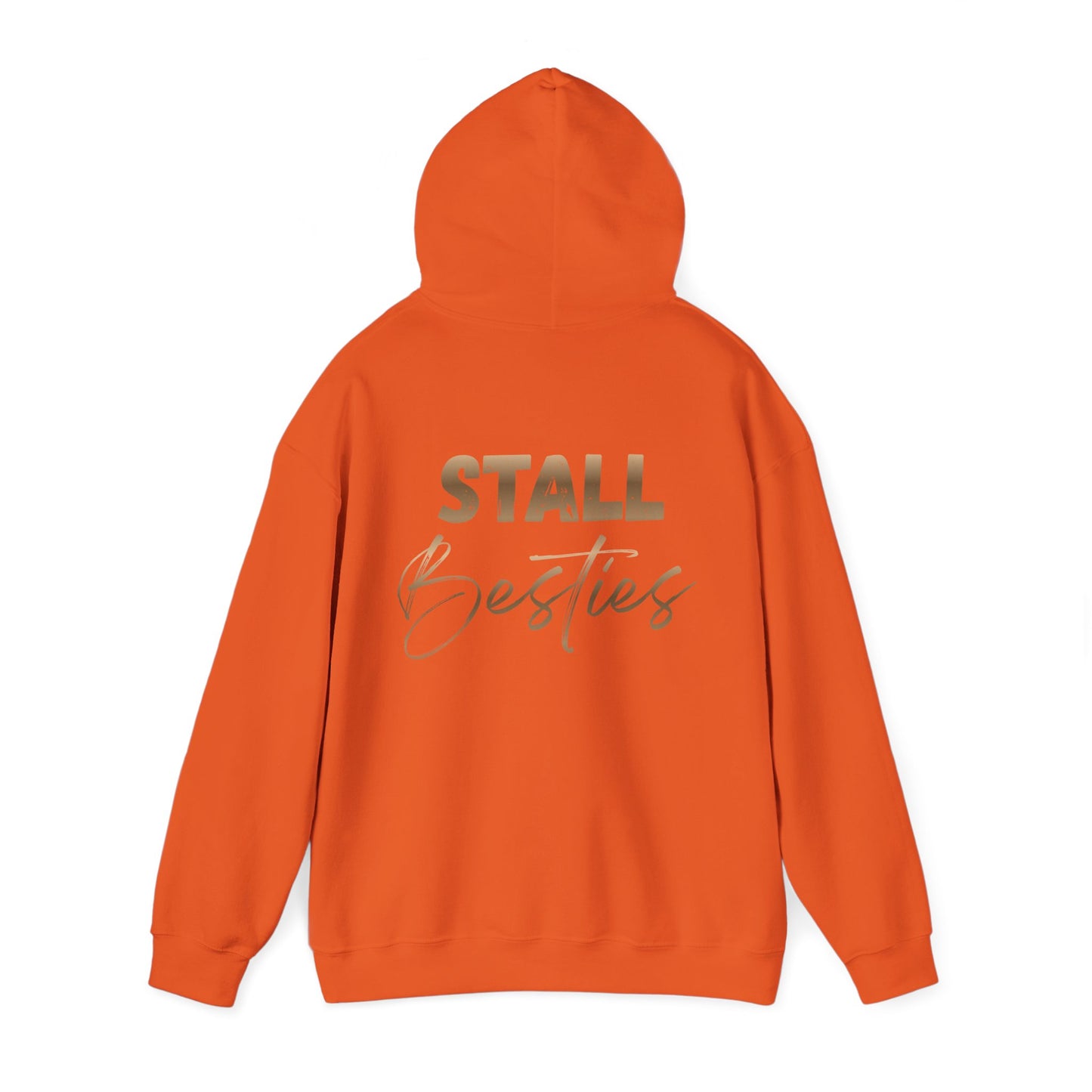 Stall Besties Hoodie — Cozy Friendship Pullover with Gold Script Back Design