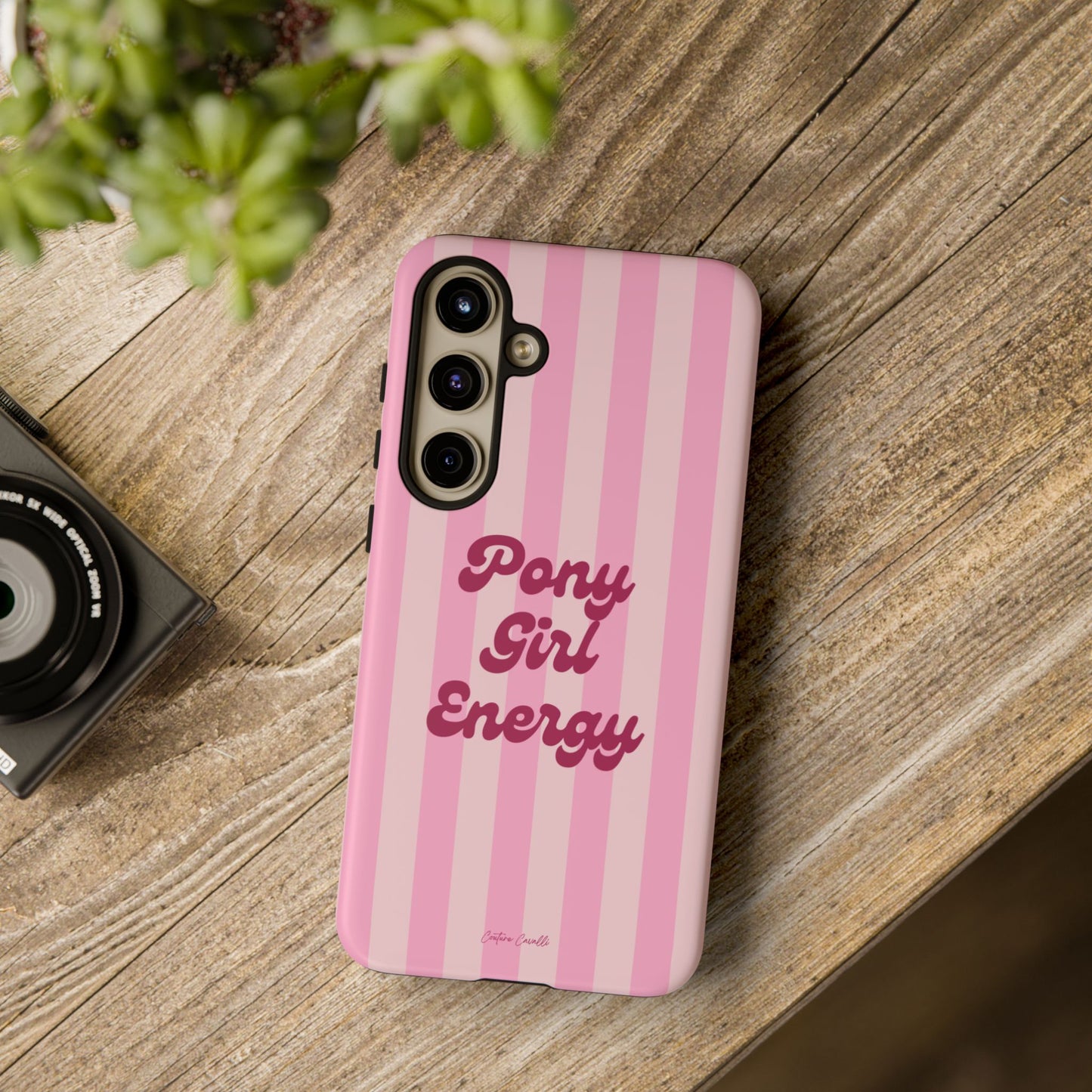 Pony Girl Energy Tough Phone Case — Pink Striped Protective Cover