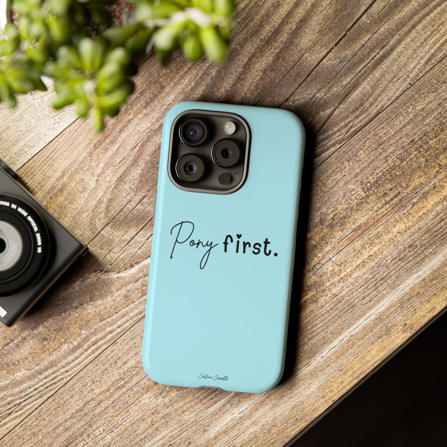 Pony First Phone Case - Protective Tough iPhone Cover with Minimalist Equestrian Script