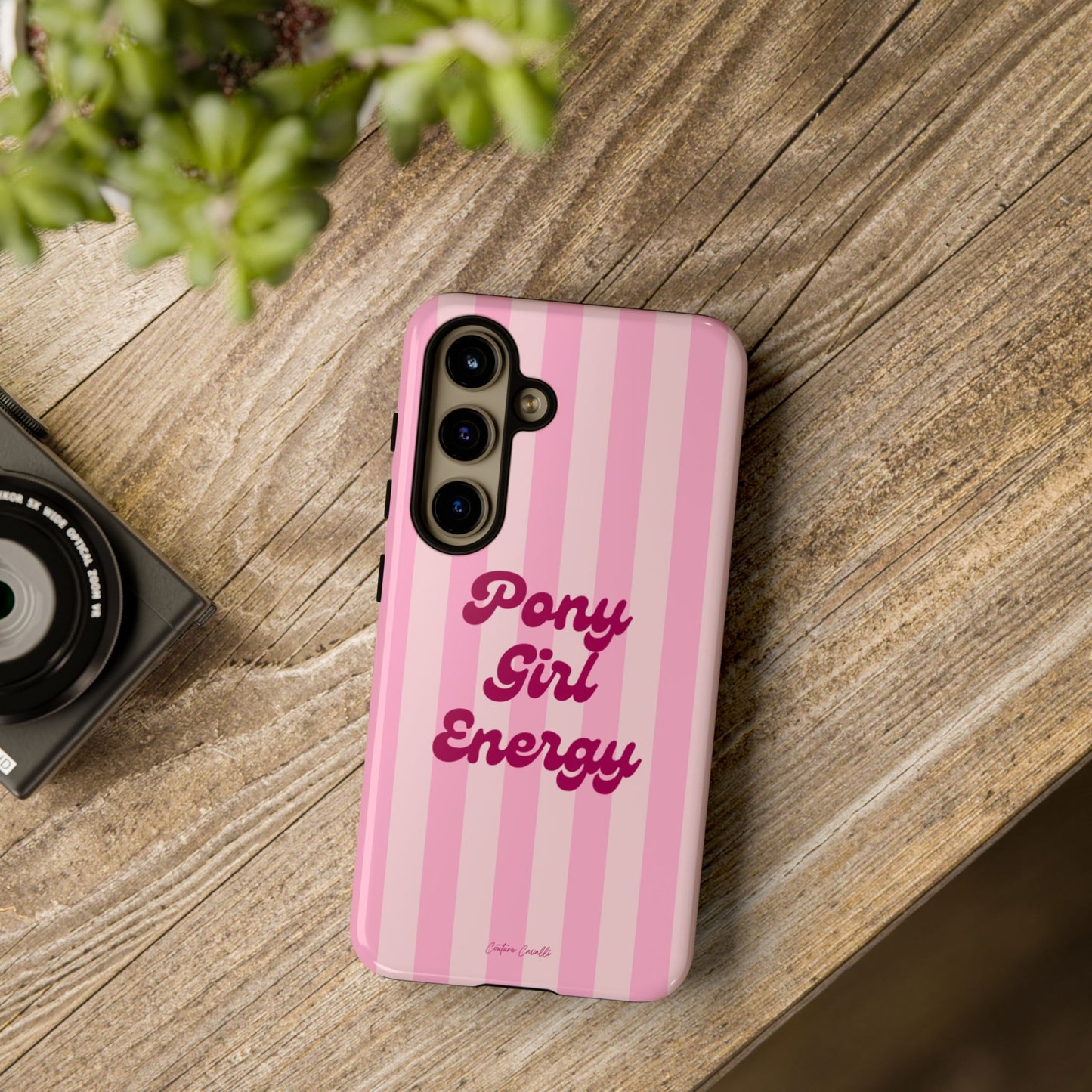 Pony Girl Energy Tough Phone Case — Pink Striped Protective Cover
