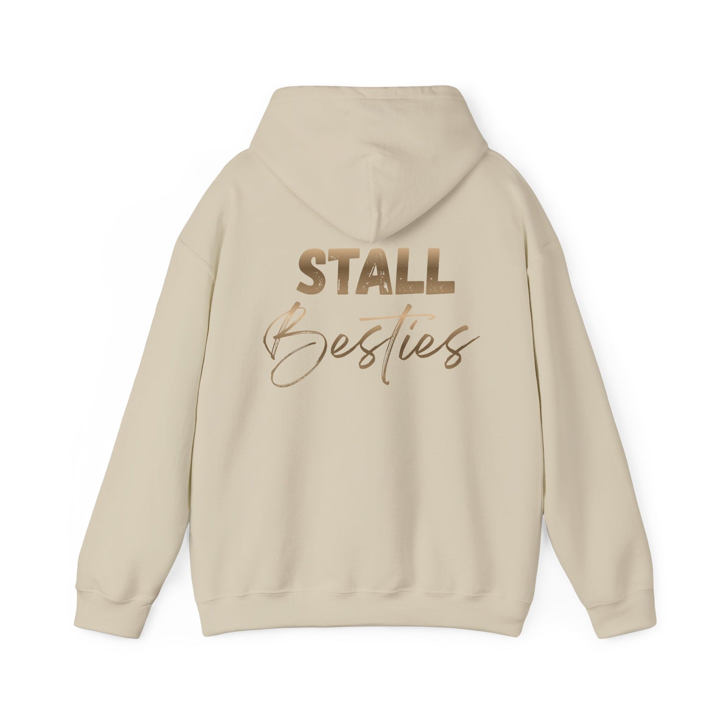 Stall Besties Hoodie — Cozy Friendship Pullover with Gold Script Back Design