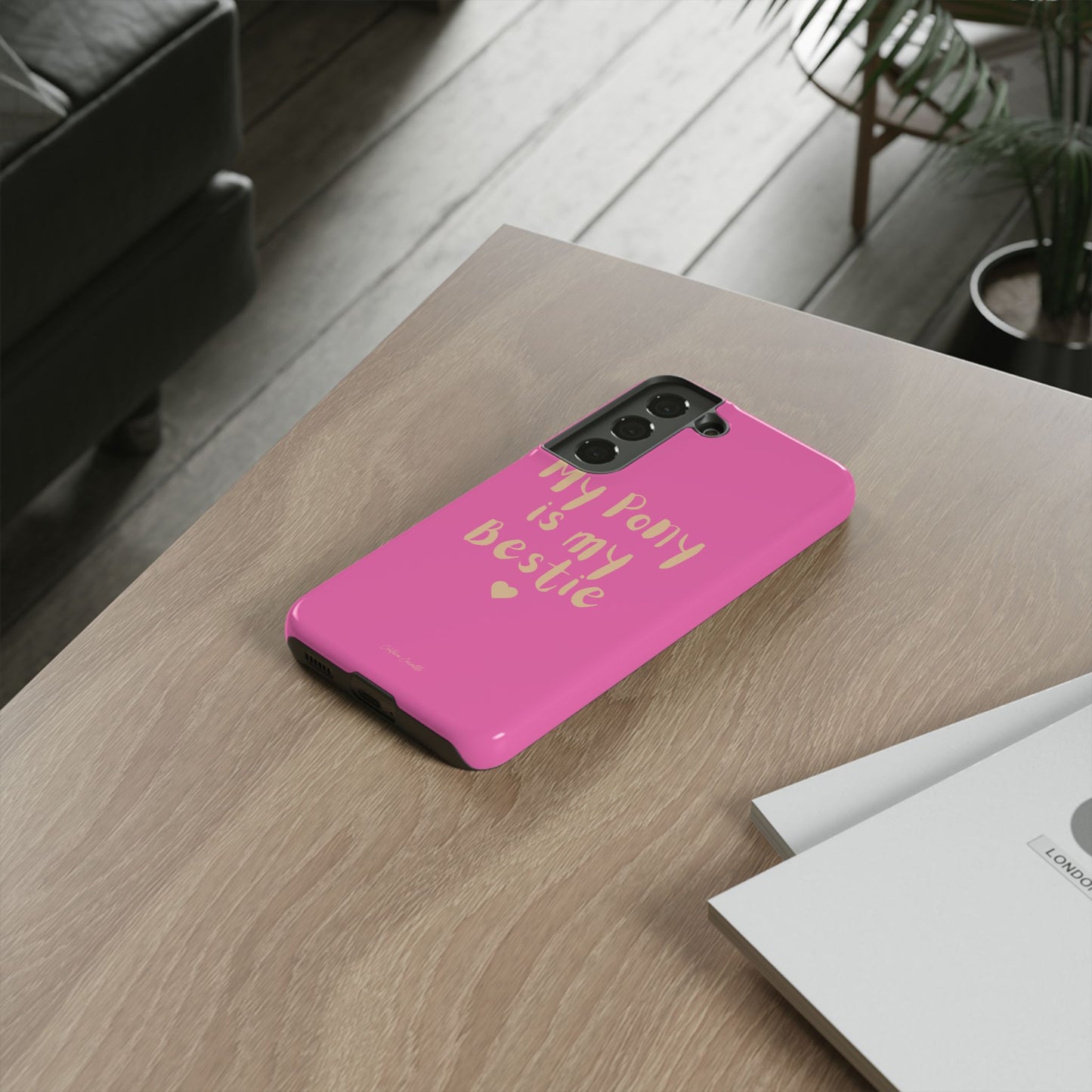 Pink 'My Pony Is My Bestie' Tough Phone Case I Handyhülle I Personalisiert mit Ponynamen