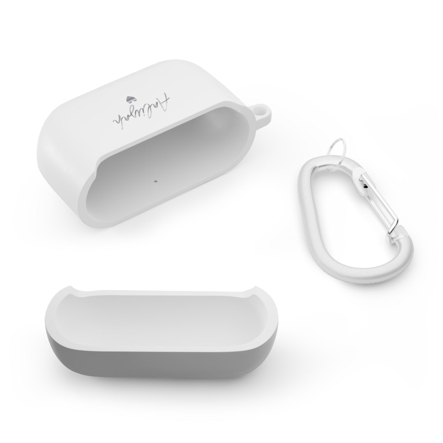 Minimal Personalized AirPods Case Cover — Custom Name Script with Carabiner