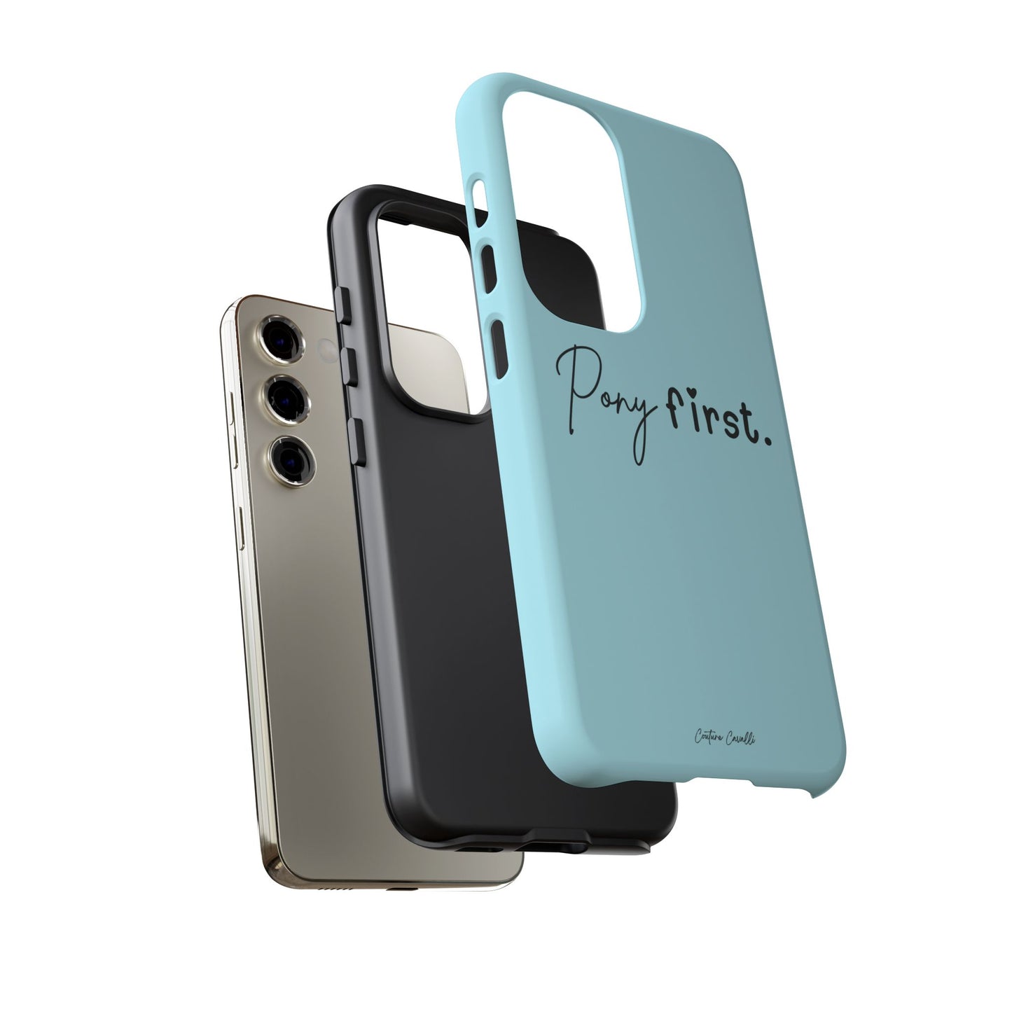 Pony First Phone Case - Protective Tough iPhone Cover with Minimalist Equestrian Script