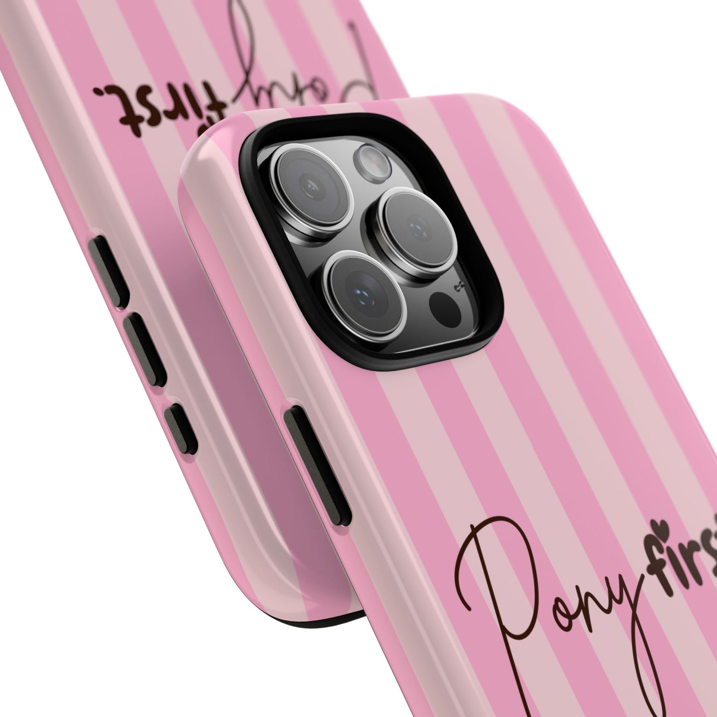 Pony First Phone Case — Pink Striped Tough Case for Horse Lovers