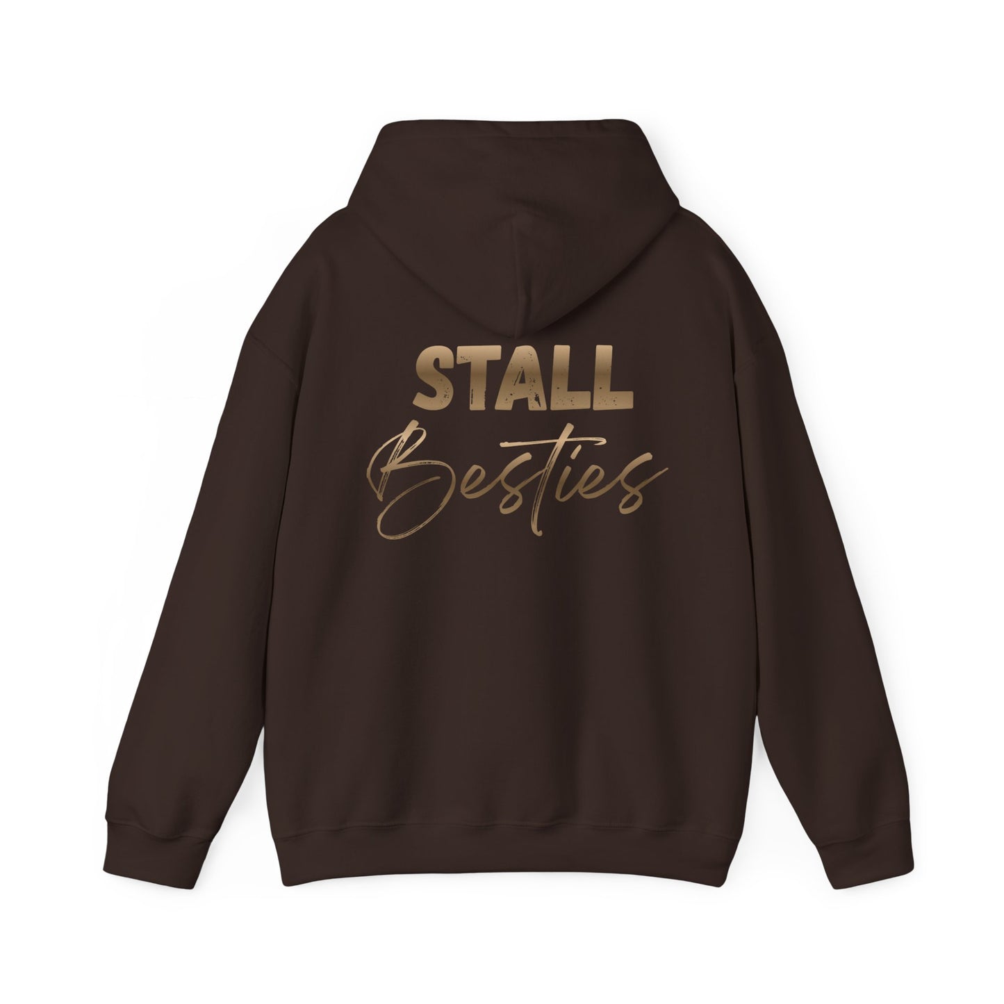 Stall Besties Hoodie — Cozy Friendship Pullover with Gold Script Back Design